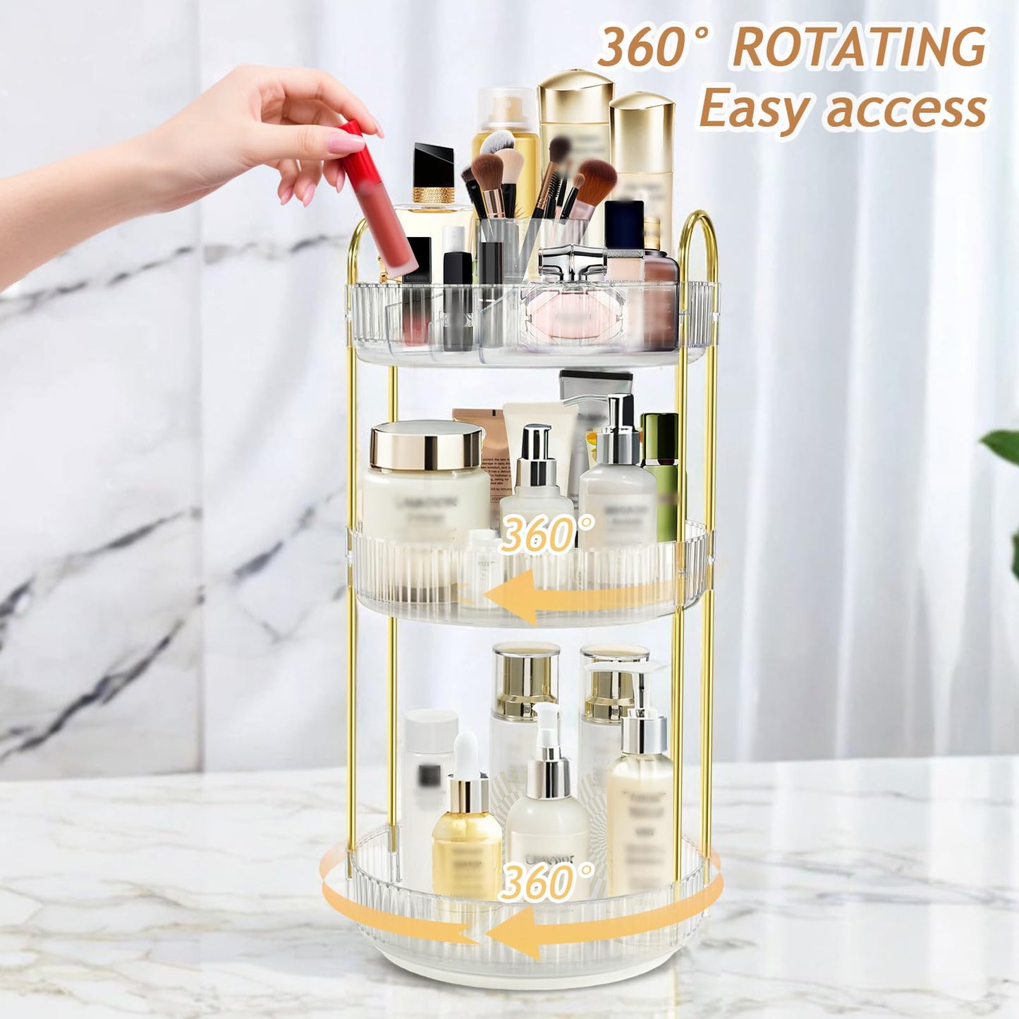 Fzebys Rotating Makeup Organizer for Vanity, High-Capacity Skincare Perfume Storage, Bathroom Counter Organizer, 360 Spinning Cosmetic Dresser Countertop Organizers (White 3 Tier)