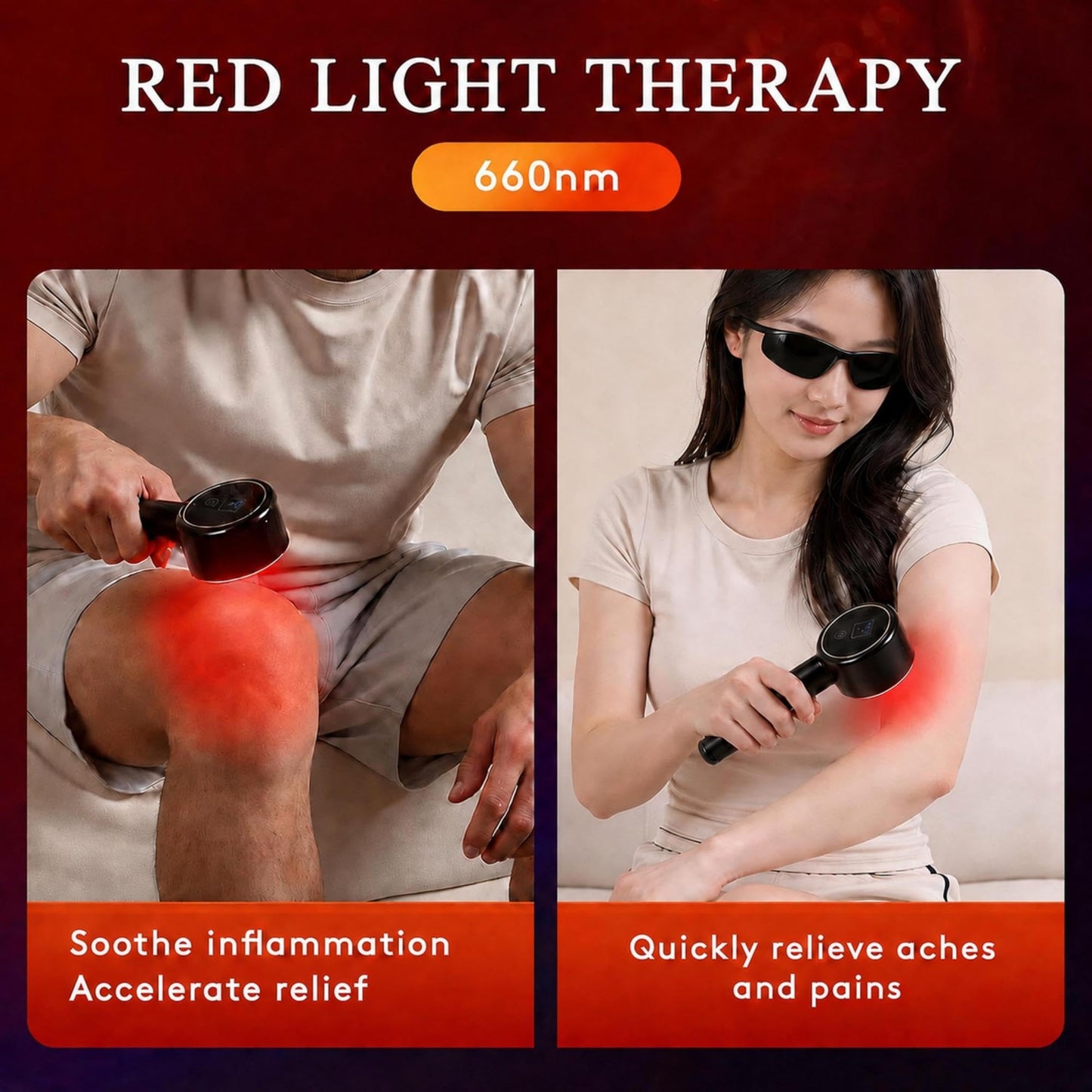 UTK Handheld Blue & Red Light Therapy Device with 4 Wavelengths (470/660/850/940nm), Near Infrared Red Light Deeply Pain-Relief, Red Light Therapy for Body & Face, Portable Gift for Women