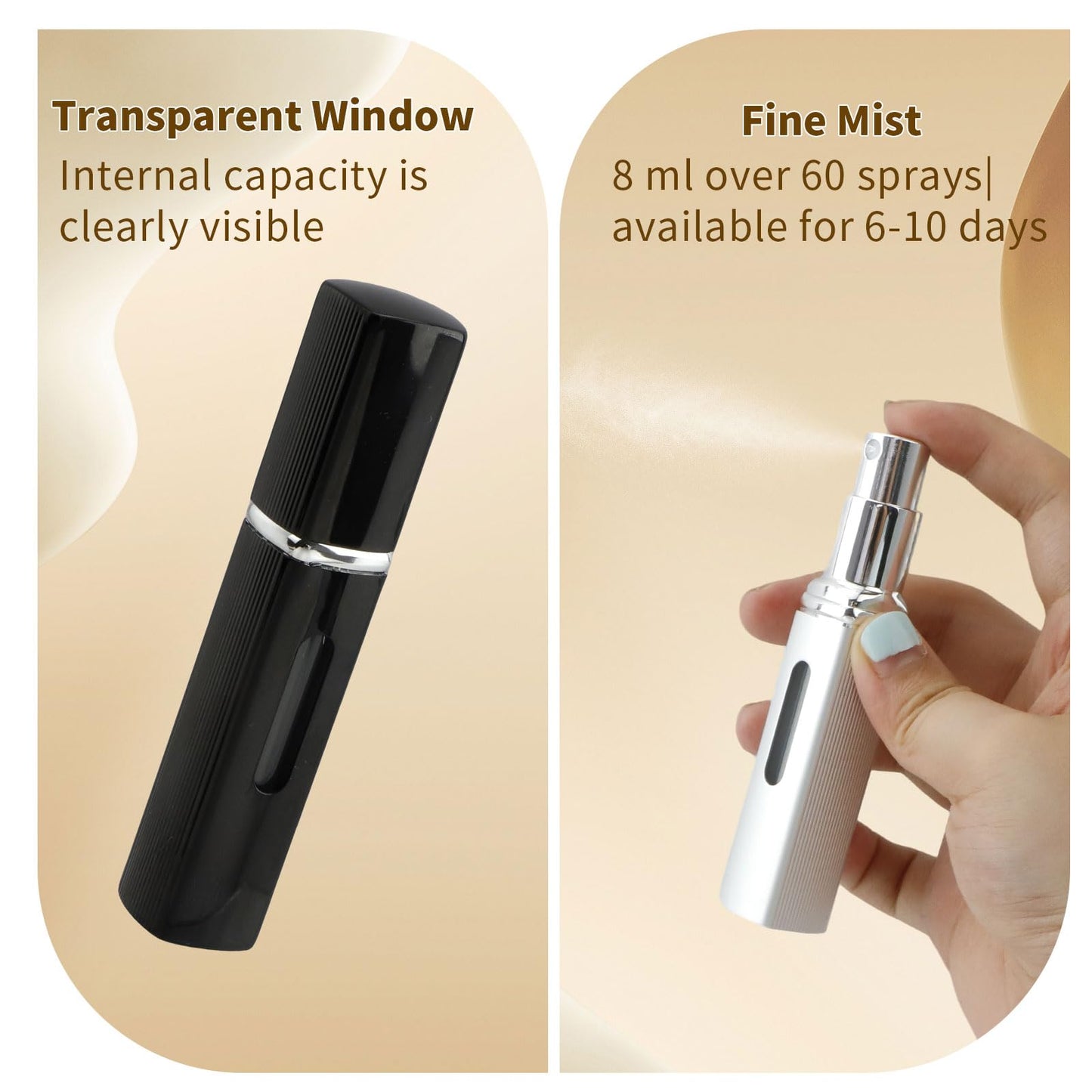 JEPELUS 6 PCS Portable Refillable Travel Perfume Atomizer, 8ml Cologne Travel Spray Bottle Empty, Mini Refill Perfume Sprayer Dispenser for Women Men, Unique Bottom-Filling Leak-Proof Scent Pump Case