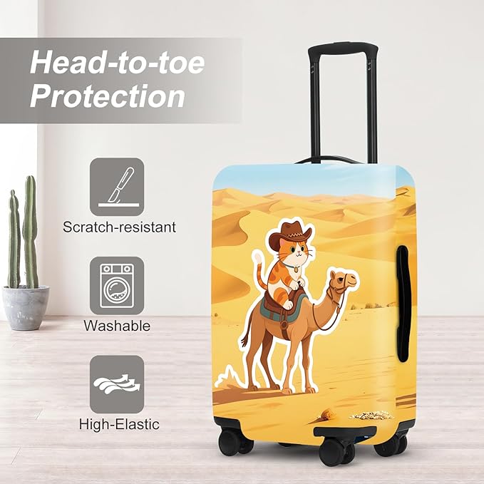 Desert Adventure Luggage Protector, Washable Suitcase Cover with Cowboy Camel Scene Anti-scratch for 24",26" Bag