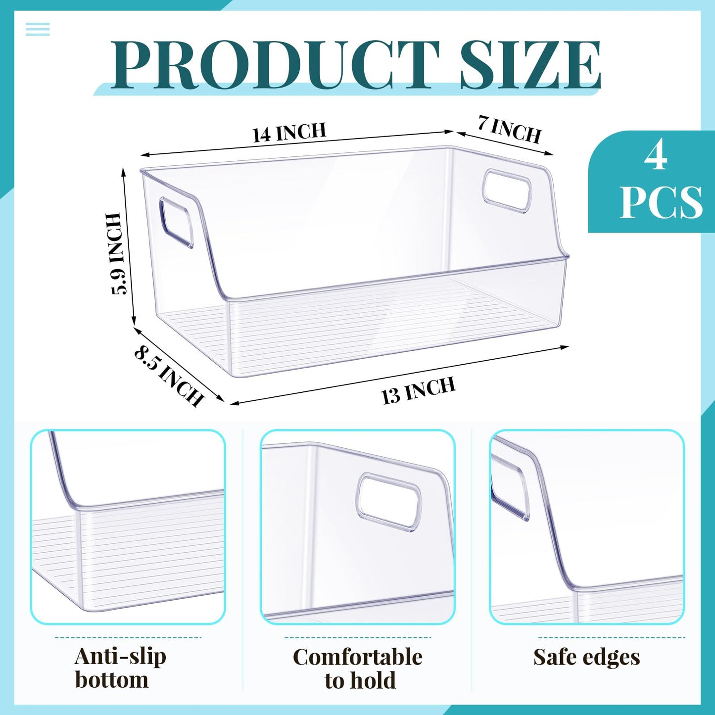 Menkxi 4 Pcs Clear Large Storage Book Display Case 13 x 8.5 x 5.9 Inch Book Organizer Stackable Bookcase Display Storage Containers with Handle Office Bookshelf Organizer Rack for CDs Magazine