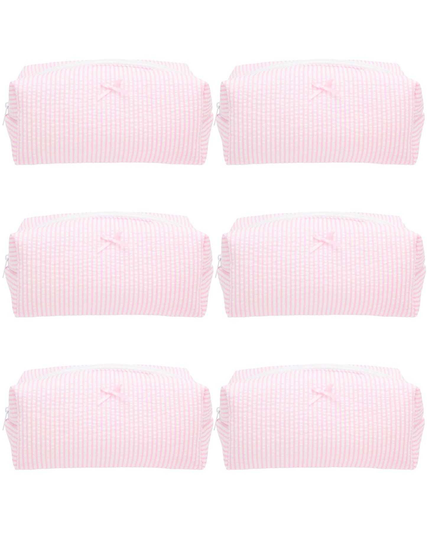 PAZIMIIK 6PCS Cozy Makeup Bag SET Travel Cosmetic Bag for Women Soft Toiletry Bag Aesthetic Makeup Organizer Portable Large Zipper Pouch for Skincare Beauty Accessories Brushes Stripe Pink