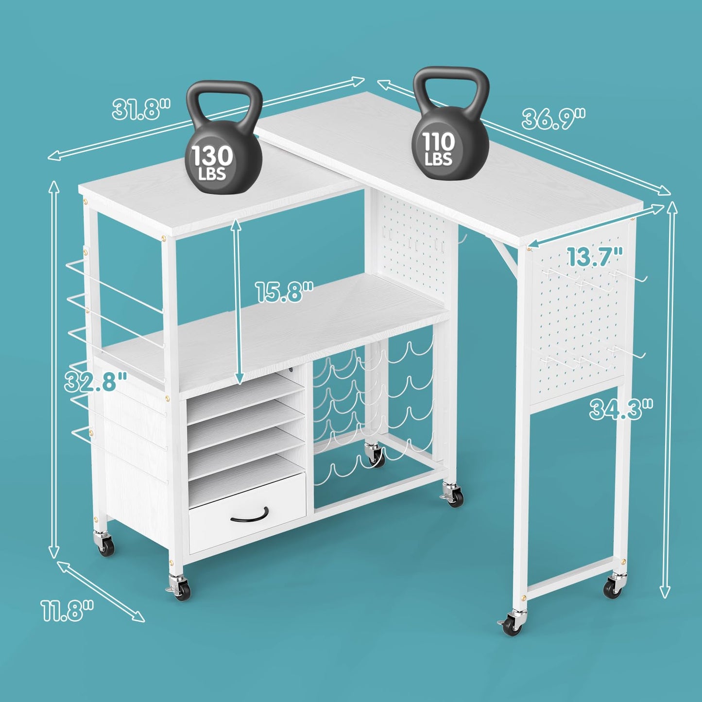 MASHELLY 360 Rotating Craft Cart with 26 Vinyl Rolls Storage & Side Pegboards | Mobile Rolling Workstation for Heat Press, Compatible with Cricut Machines | Locking Brakes for Craft Room Home Office