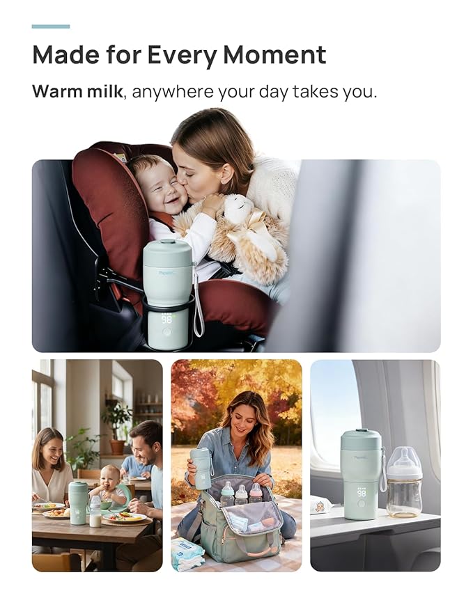 Papablic Pro Portable Bottle Warmer for Travel – Fast Heating, Built-in Sterilizer, 30W Fast Charge, 5-Temp Control, Easy-Clean Wide Mouth, Baby Milk Warmer for Breastmilk & Formula, Lilac Purple