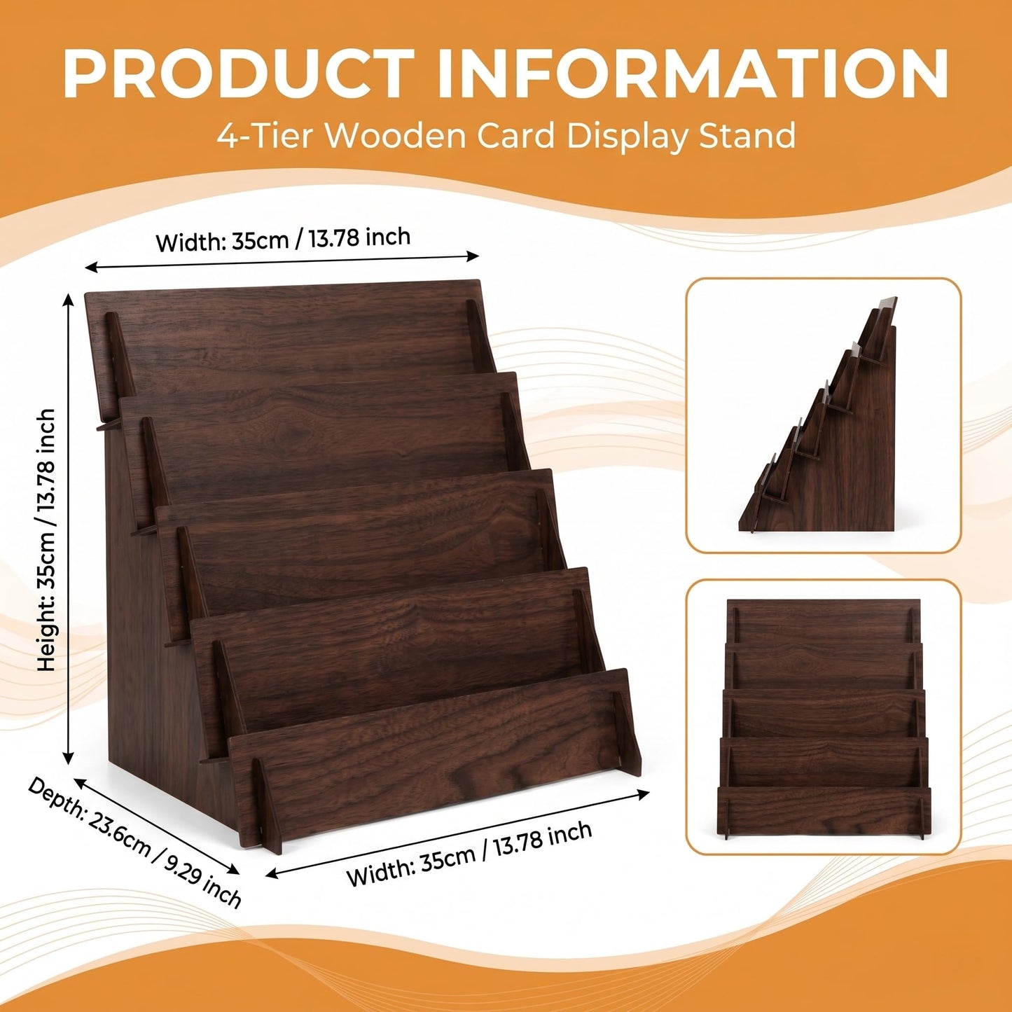 Hirokawa 4-Tier Wooden Greeting Card Display Stand, Card Rack for Stickers, Postcards, Photos, Stationery, Small Products, Home Office Decor & Organizer, Lightweight for Vendor Booths, Craft Fairs