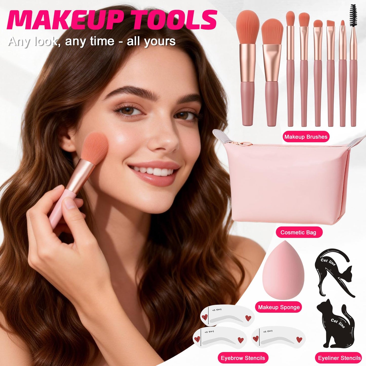 All in One Makeup Kit for Women Full Kit, Make Up Gift Set for Women Teen Girls, Makeup Essential Bundle with Eyeshadow Palette Foundation Blush Lipgloss Eyeliner Mascara Eyebrow Pencil Cosmetic Bag
