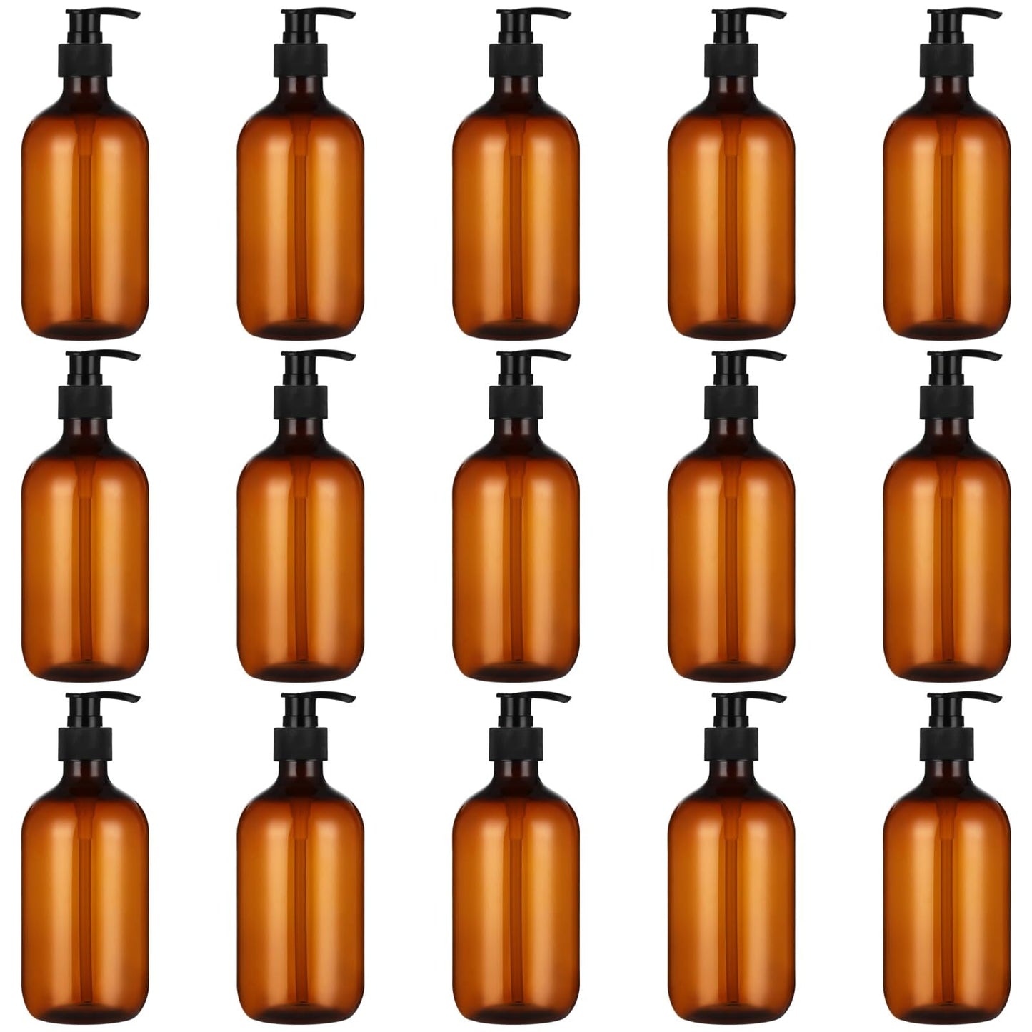 15 Pcs Amber Soap Dispenser - 16.9 oz Empty Plastic Pump Bottles, Refillable Shampoo Dispenser, Reusable Containers for Lotion, Body Wash & Dish Soap, Ideal for Bathroom, Kitchen & Travel Use