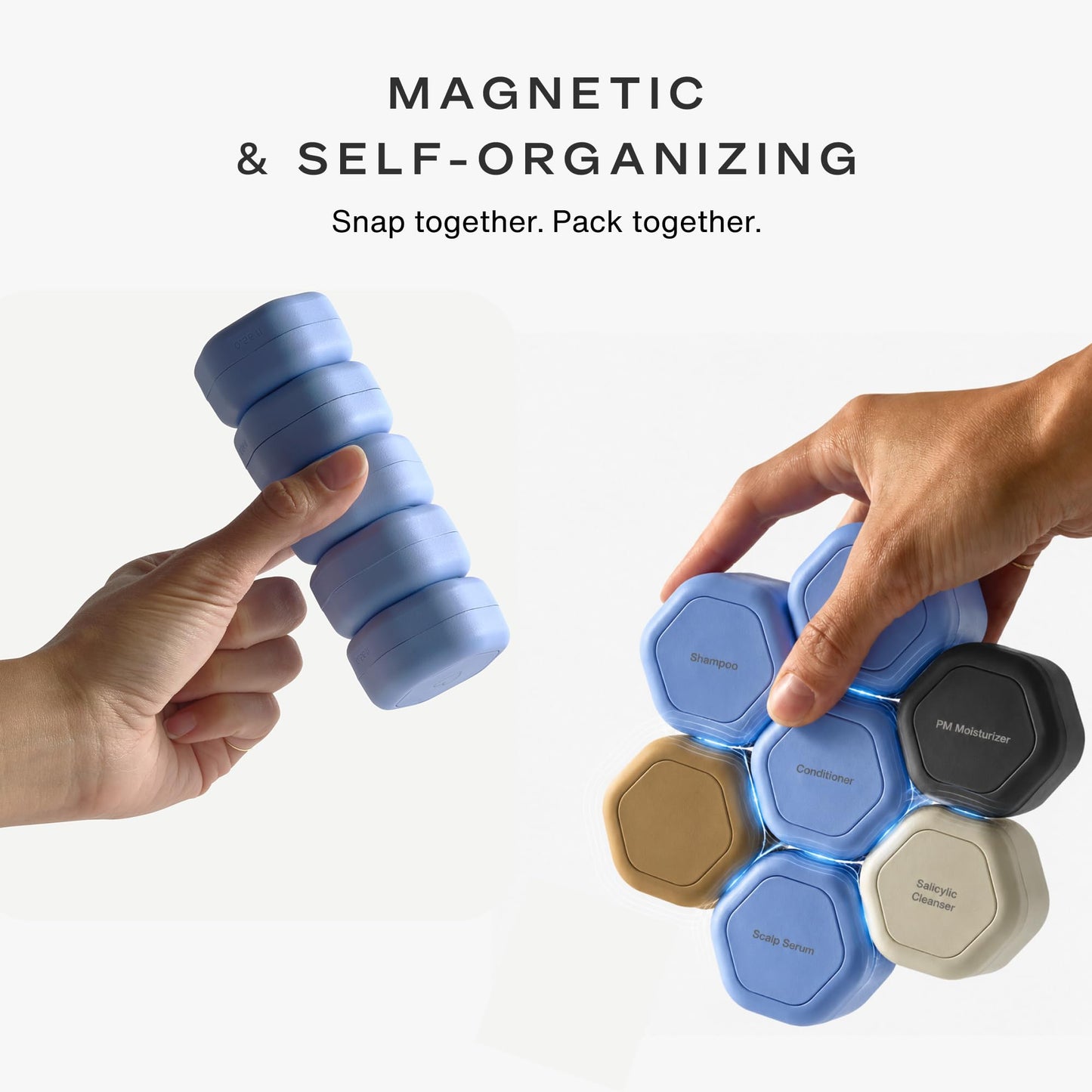 Cadence Travel Containers Haircare Capsule Set - Magnetic Containers with Lids,Carry On Travel Essentials For Women/Men - 3 Flex Mediums (1.32oz) - Shampoo, Conditioner & Comb Icon Labels - Petal