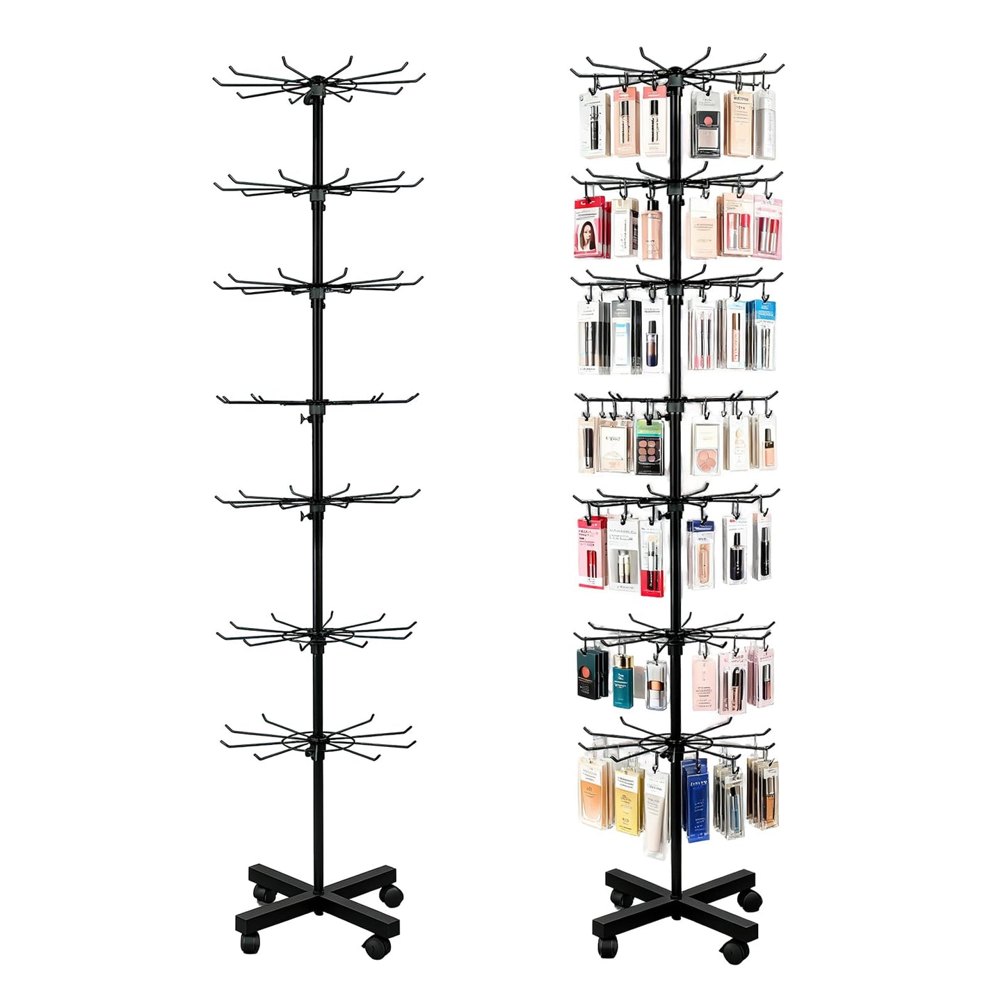 RCZSCBK 7-Tier Rotating Display Rack, 360° Heavy-Duty Spinning Merchandiser for Retail Stores & Showrooms, Movable Floor Gondola for Clothing, Shoes & Accessories