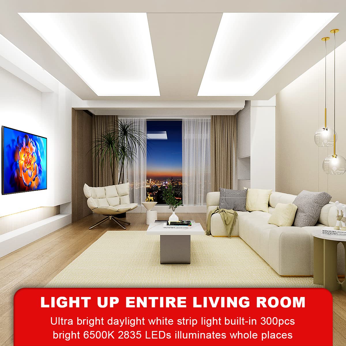 MY BEAUTY LIGHT White LED Strip Lights,16.4ft Dimmable LED Light Strip,12v Flexible LED Rope Lights Kits for Kitchen Cabinet Mirror Bedroom Party Decor