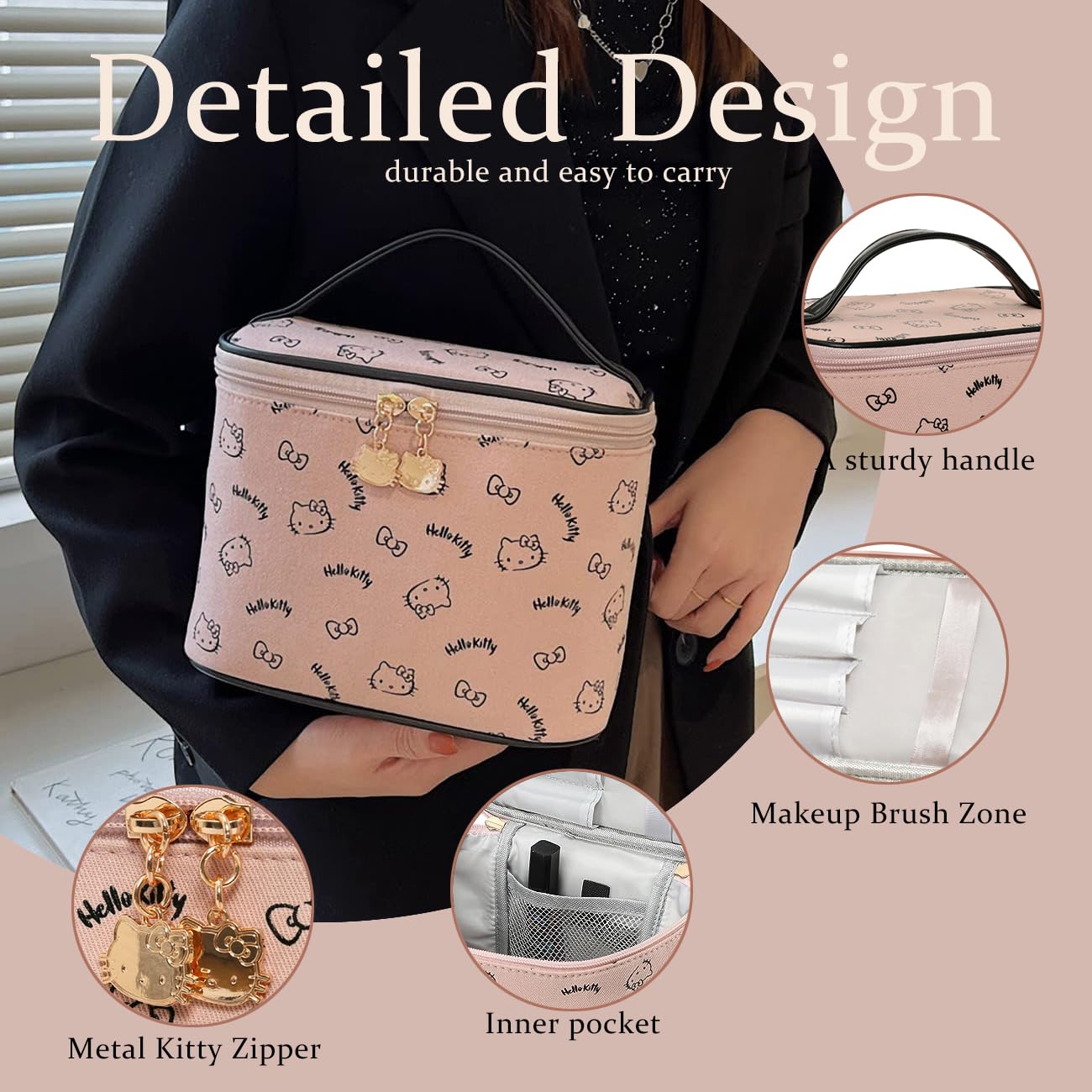AmBealla Make up Bag Travel Cosmetic Bags Brush Holder Zipper Pouch Case Organizer Cute Organizer Suitable for Purse for Women (Light Pink 2PCS)