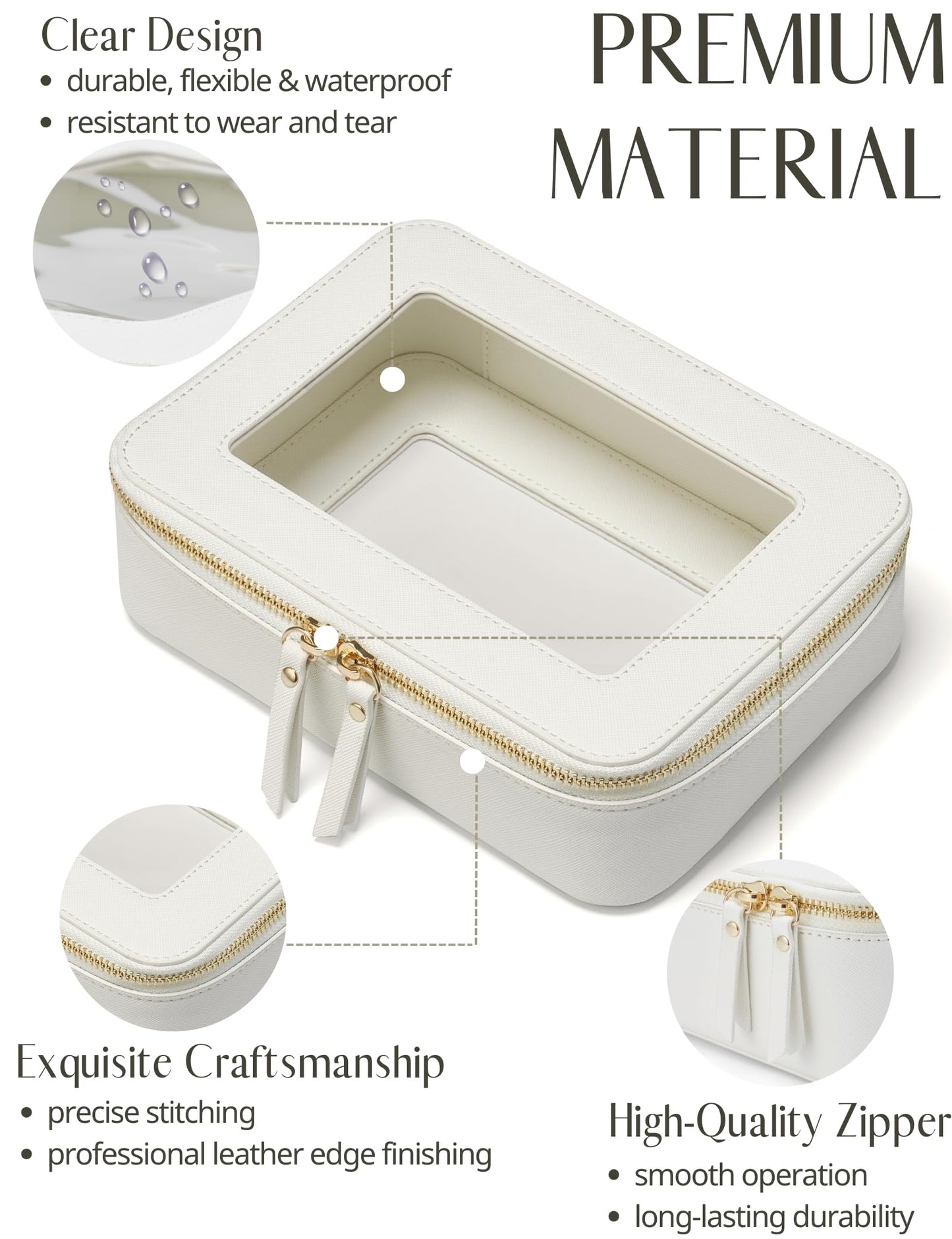 Popvibe Clear Makeup Case White Toiletry Bag Travel Medium Clear Cosmetic Bag with Zipper, Small Make Up Bag Organizer Traveling TSA Approved Transparent Bag Car for Essentials