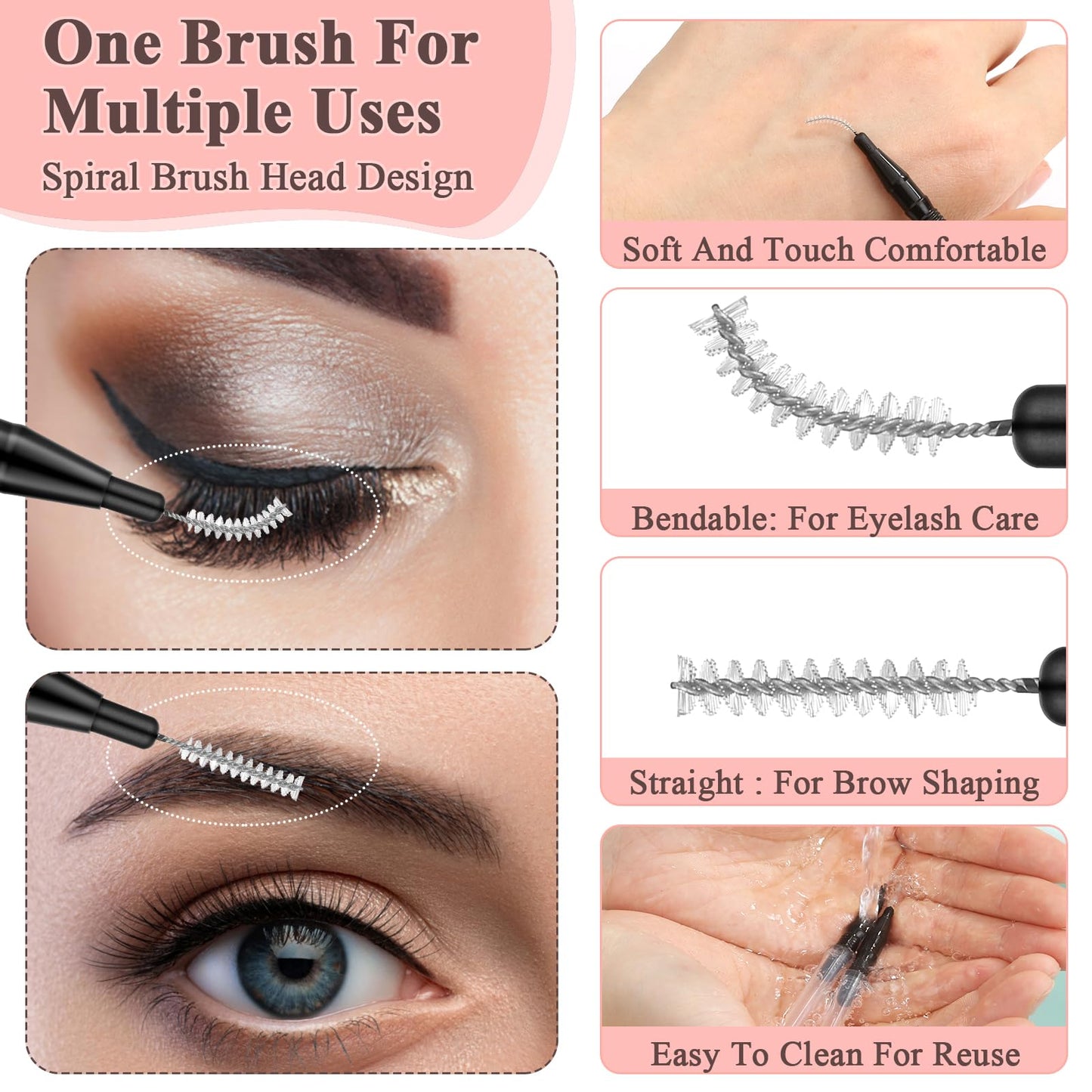 MAPVOLUT 200 PCs Professional Micro Brow & Lash Spoolie Brushes w/Caps - Dual-Use Eyebrow Brush, Eyelash Comb for Lamination, Tint, Lift, Extensions & Makeup Tools