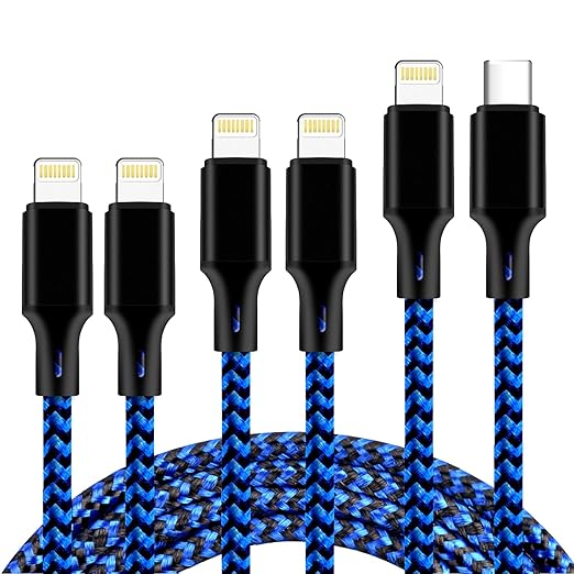 cugunu USB C to Lightning Cable 5 Pack 3/3/6/6/10FT iPhone Charger MFi Certified Power Delivery Fast Charging Cord Compatible with iPhone 14/13/12/11/XS/XR/X/8 - Black Blue