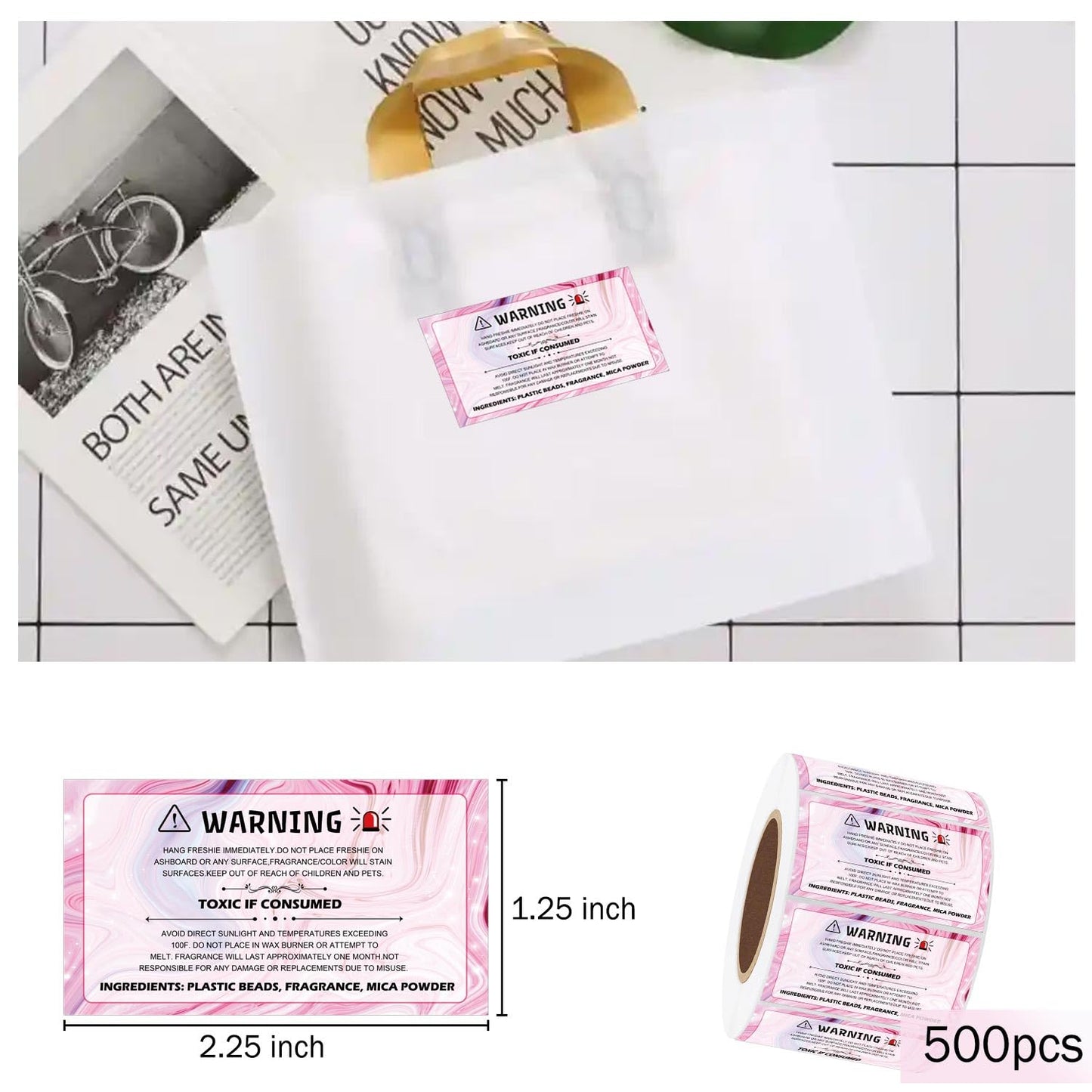 500pcs Freshiess Warning Label Stickers 1.25x2.25 inch Freshiess Warning Sticker Care Stickers for Car Business,Beads and Silicone Molds
