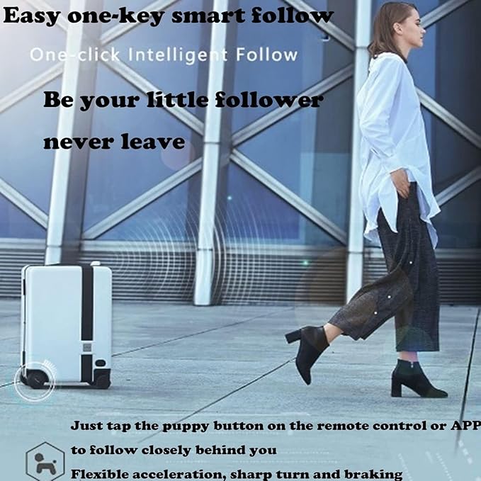 Electric Suitcase That Follows You, Smart Fingerprint Unlock Riding Trolley Case with Mobile Charging, Hardside Luggage Auto Follow, APP Control (C)