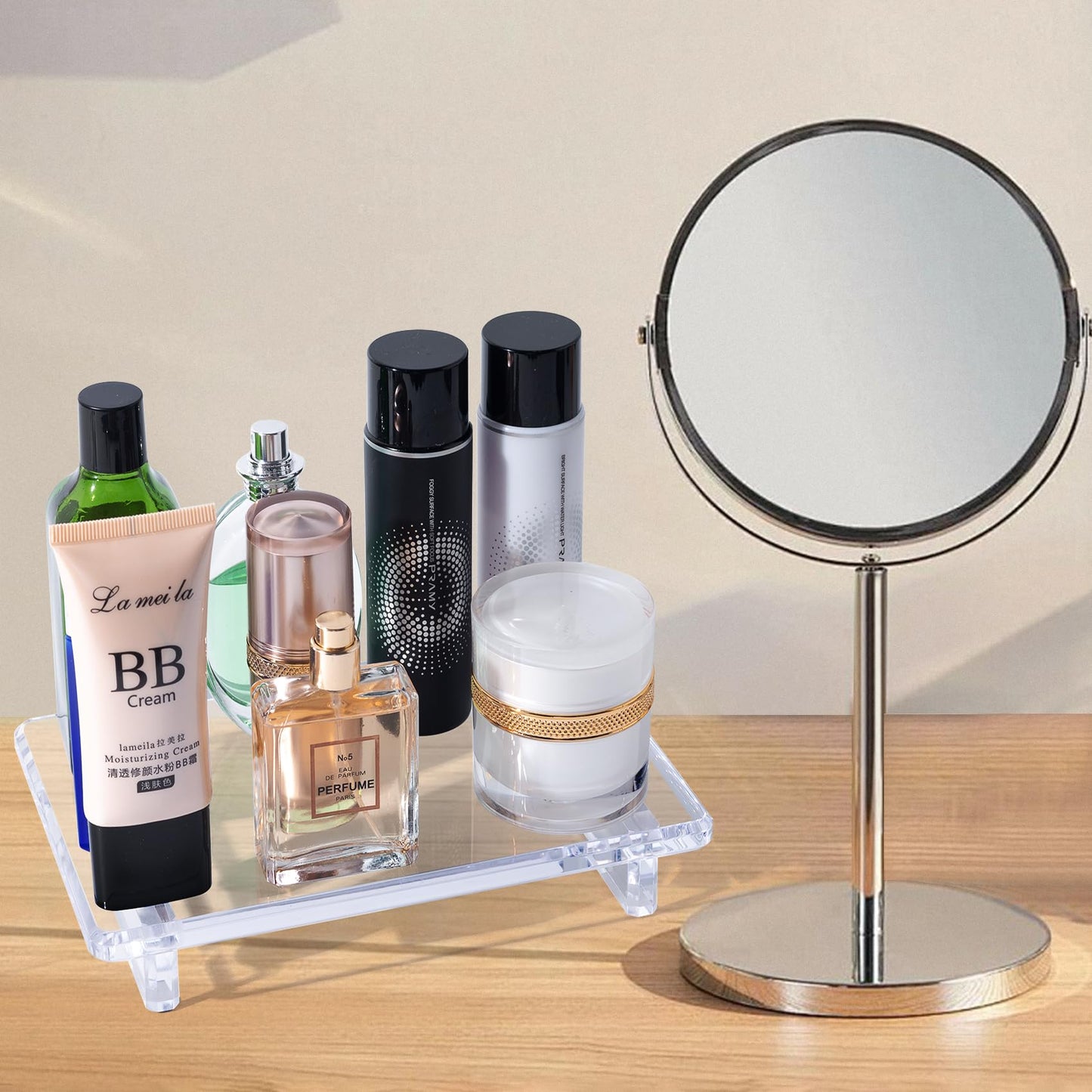 Acrylic soap Dish Tray for Bathroom Counter and Kitchen - Waterproof Countertop Organizer for Soap Dish, Vanity, Plants, Candles (1, Large-9 x 5.9 x 1.5 inch)
