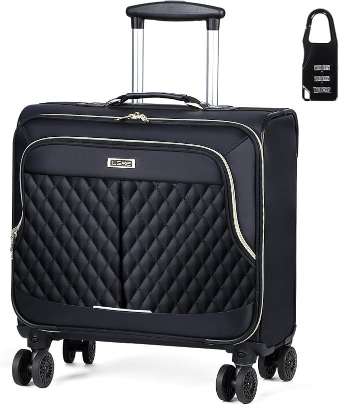 Lekebobor Rolling Laptop Bag Rolling Laptop Briefcase on Wheels for Women/Men Fits Up to 17.3Inch computer Bags Water Resistant for Work Travel and Business, Black Quilted