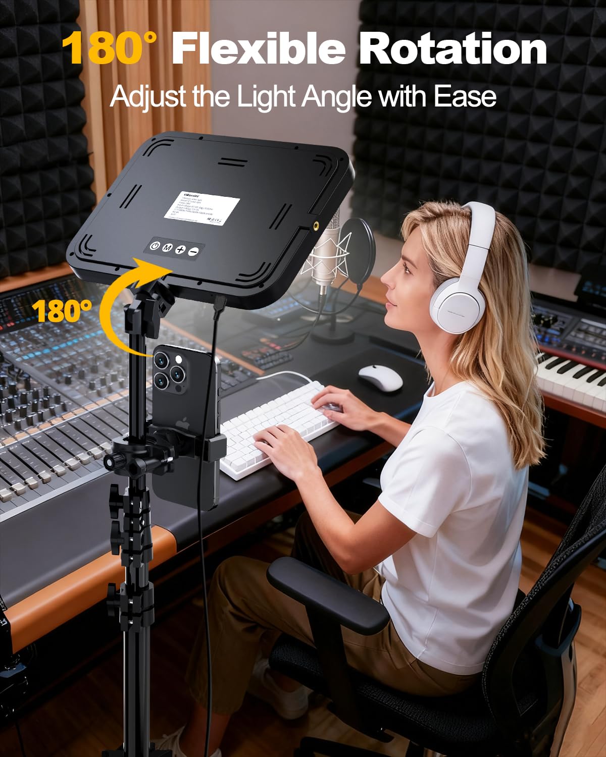 UBeesize 2-Pack LED Video Light Kit, 3000-6500K Dimmable Photography Studio Lights with Tripod Stand & Phone Holder, Video Recording & Streaming Lighting for Makeup, Gaming, YouTube