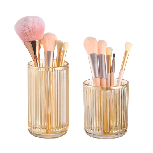 DASITON Makeup Brush Holder Organizer, Crystal Glass Makeup Brushes Storage Holder, Vintage Make Up Brush Cup for Vanity, Pen Pencil Holder for Desk, Toothbrush Holders for Bathroom (Coffee SL)