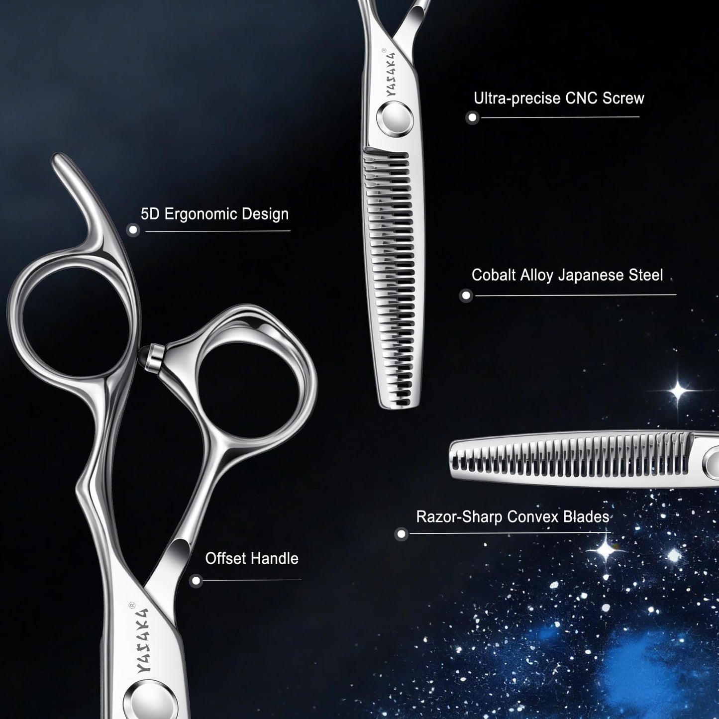 High-end Professional Hair Cutting 30 Teeth Thinning Scissors 6" with Extremely Sharp Convex Blades,Cobalt Alloy Steel barber hairdressing texturizing scissors For Men Women Salon& Home -Silver