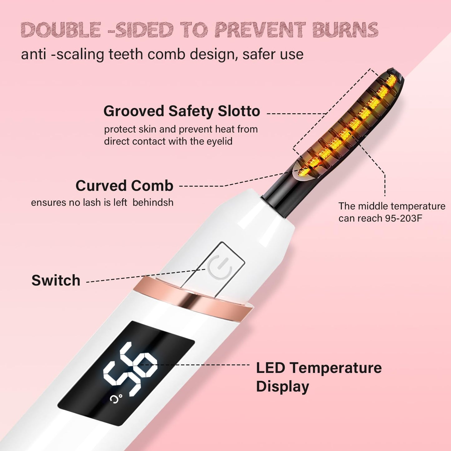 ShenlanBolt Heated Eyelash Curler for Women, Electric Lash Curler with 10s Fast Heating, 4 Adjustable Temp (65°C-95°C), 24H Curl, USB-C Rechargeable, Ergonomic Design, Travel-Friendly Makeup Tool Gift