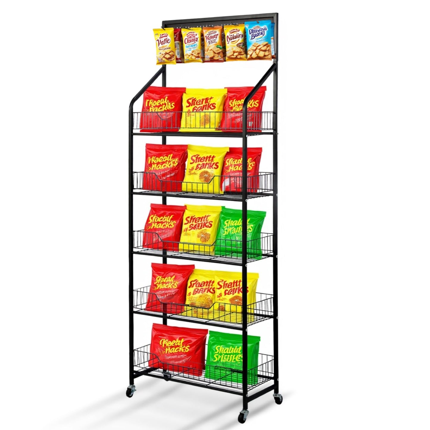 Snack Rack Display Stand, 5 Tier Retail Display Shelves, Snack Organizer