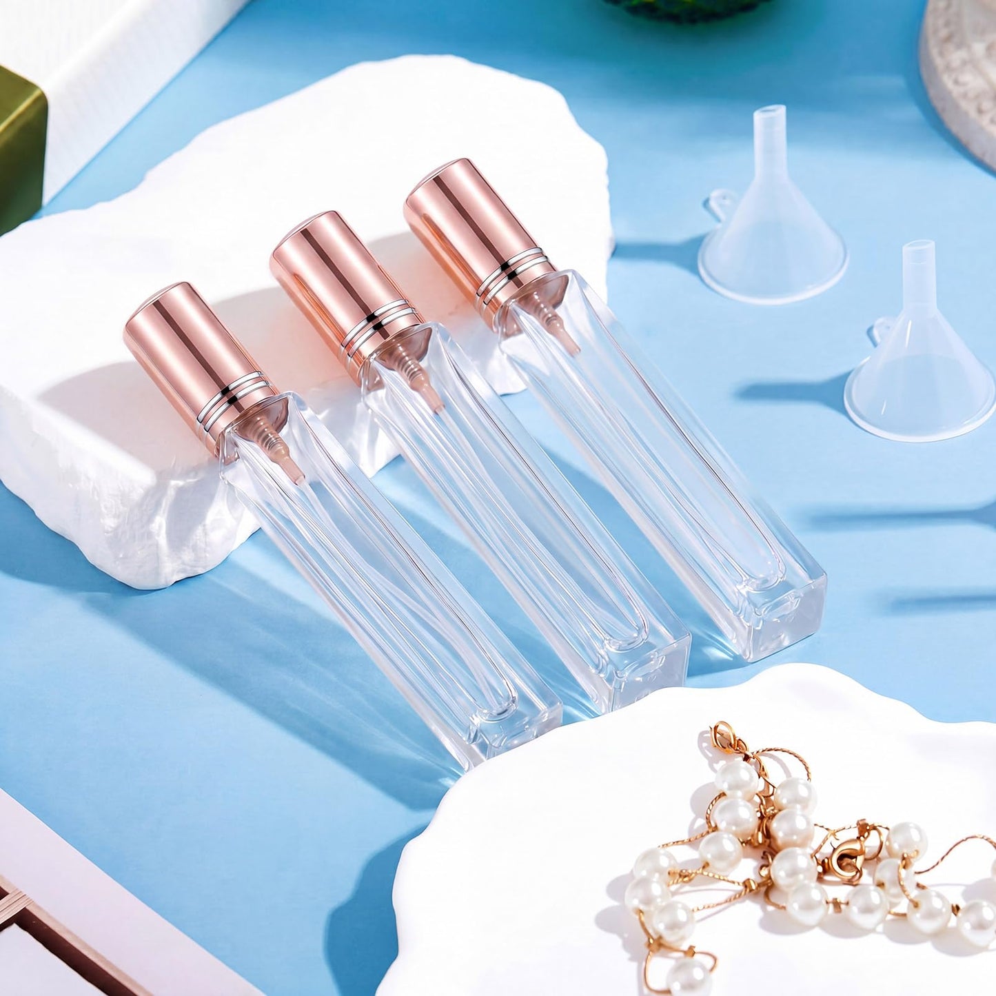 Domensi 40 Pcs 10/15/20/30 ml Perfume Travel Refillable Glass Bottles Spray Bottle Perfume Atomizer for Cologne Dispenser Leak-proof Fragrance Bottles Atomizer Pump Kit (10 ml,Rose Gold)