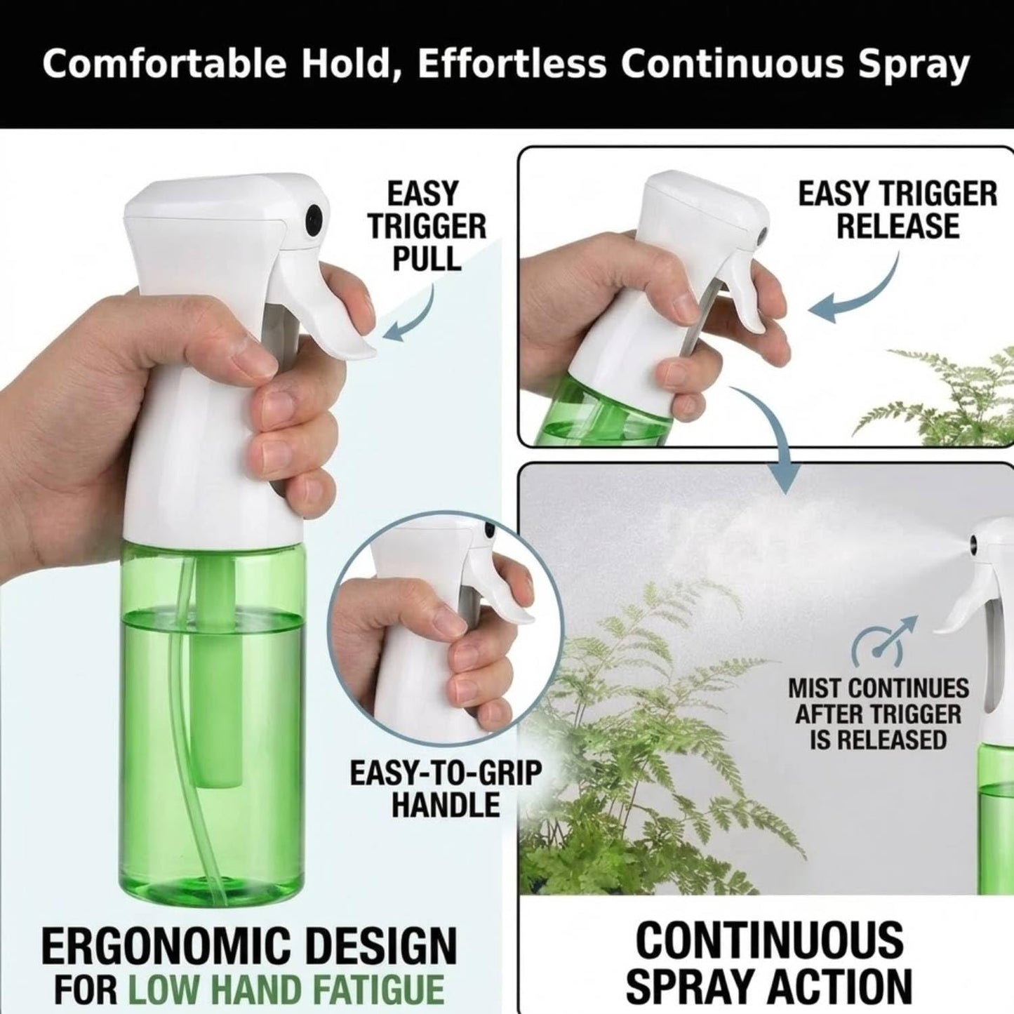 VIGOR PATH Continuous Fine Mist Spray Bottle – 6.7oz/200ml Refillable Water Mister for Hair, Cleaning, Plants & Beauty (Variety Pack)