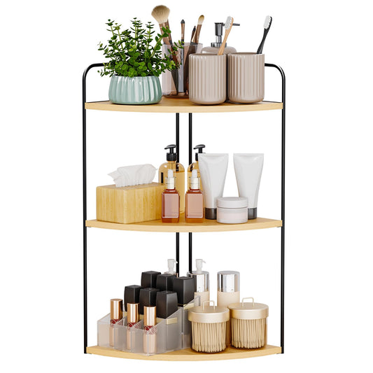 Forest Angle Bathroom Counter Organizer,Countertop Organizer,Vanity Organizers,Bathroom Storage,Bathroom Sink Caddy,Counter Shelf,Corner Counter,Corner Shelves(Black-Burlywood)