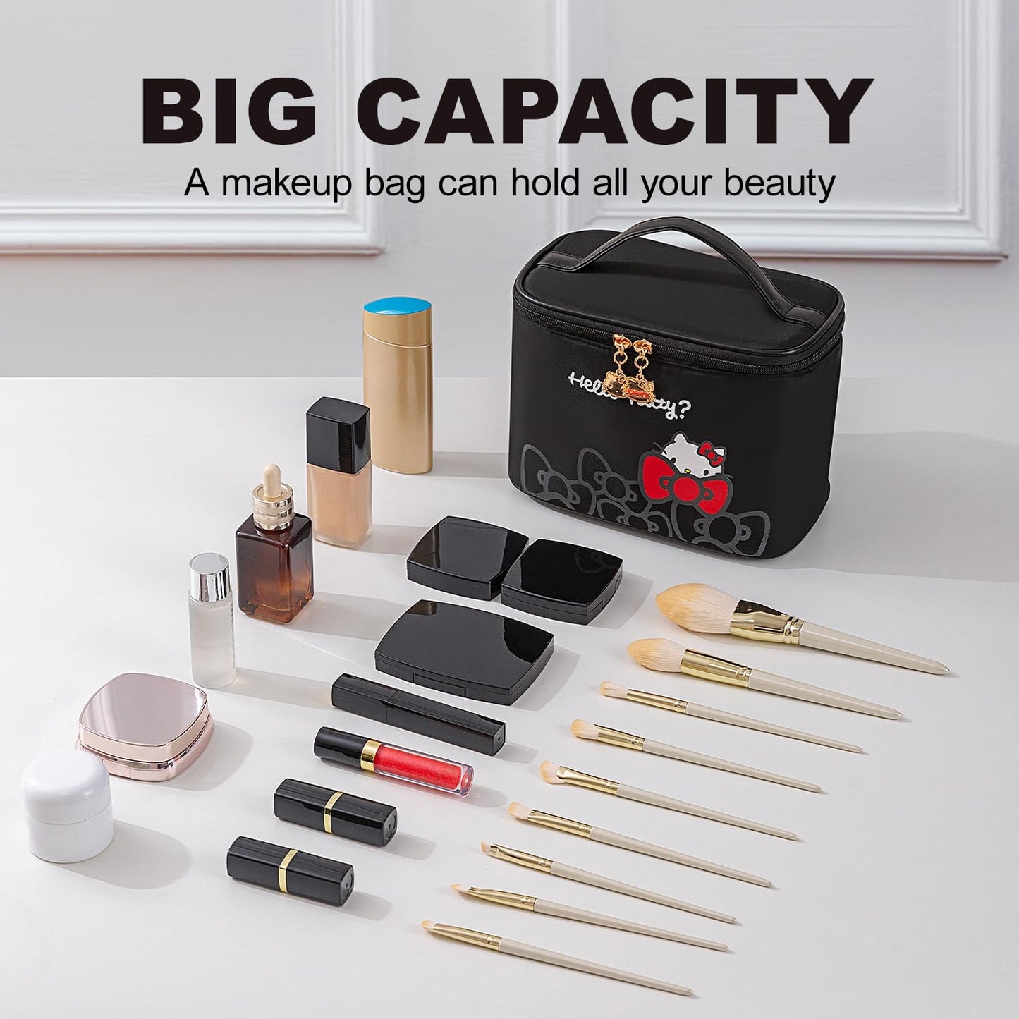 AmBealla Makeup Bag Large Waterproof Cosmetic Bags with Makeup Brush Holder, Cute Printed Makeup Organizer for Women Traveling,Portable Toiletry Bag for Girls