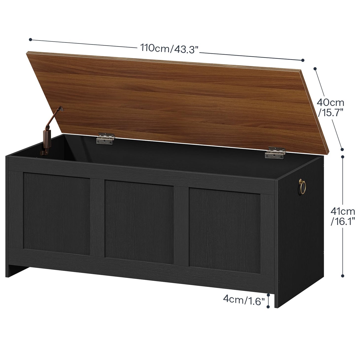 HOOBRO Storage Bench, 43.3" Retro Wooden Storage Chest, Wooden Storage Trunk, Toy Chest with Lift Top, Multifunctional Entryway Organizer, for Entryway, Living Room, Black and Walnut BH411CW01