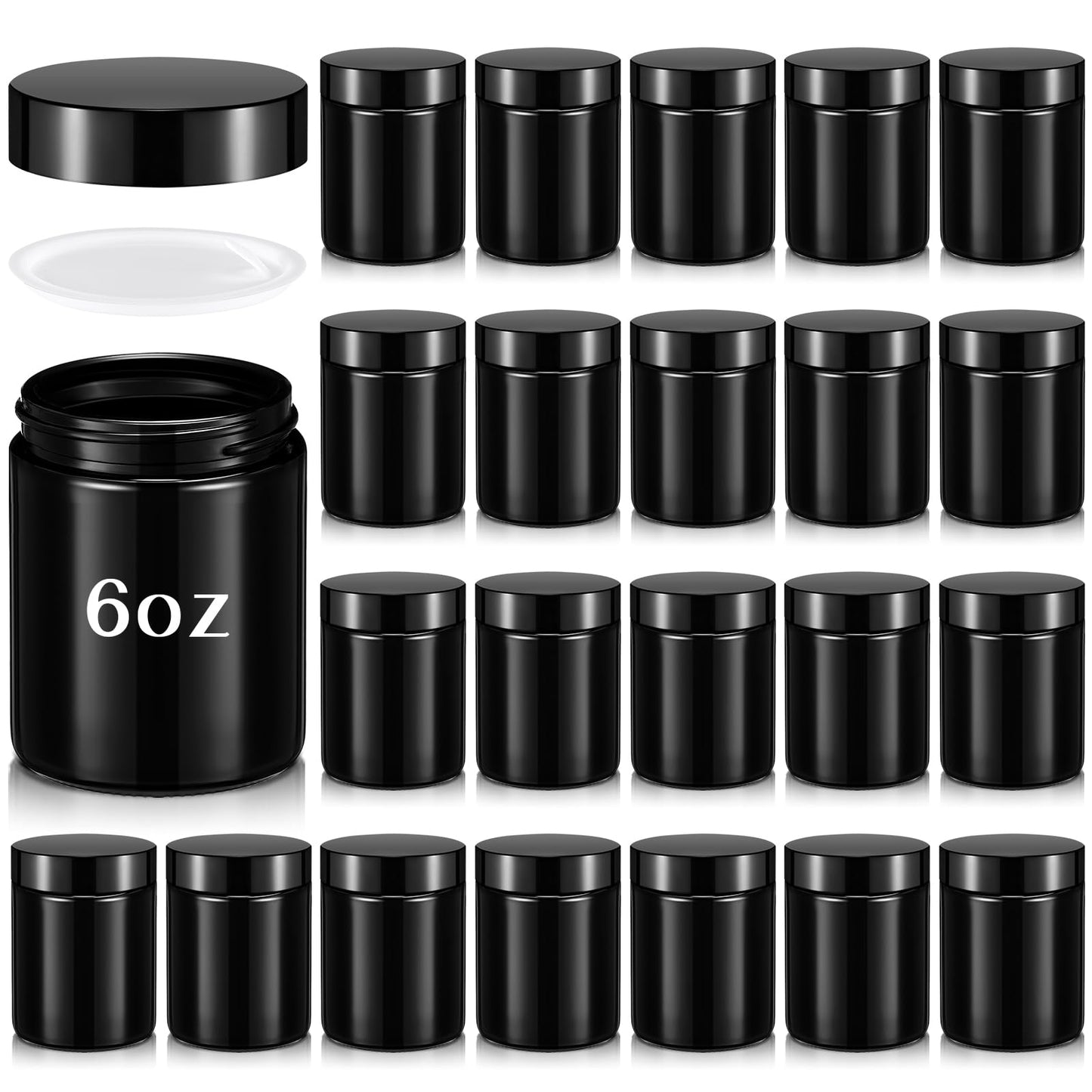 Domensi 24 Pcs Bulk 6oz Glass Jars with Lids Leakproof Round Airtight Empty Cosmetic Jars with Inner Liners Lid for Storing Lotions Spices Ointments Food Storage (Black)
