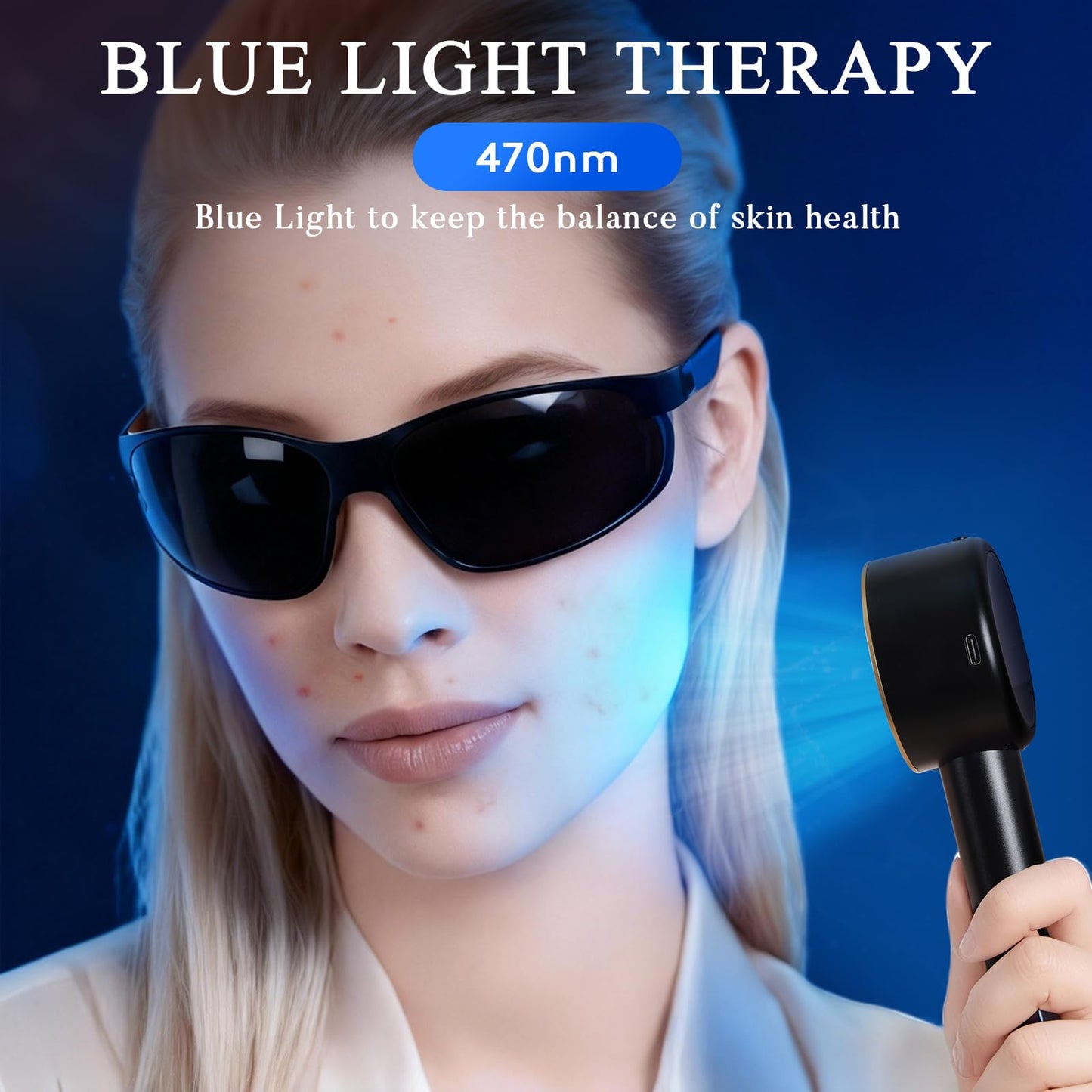 UTK Handheld Blue & Red Light Therapy Device with 4 Wavelengths (470/660/850/940nm), Near Infrared Red Light Deeply Pain-Relief, Red Light Therapy for Body & Face, Portable Gift for Women
