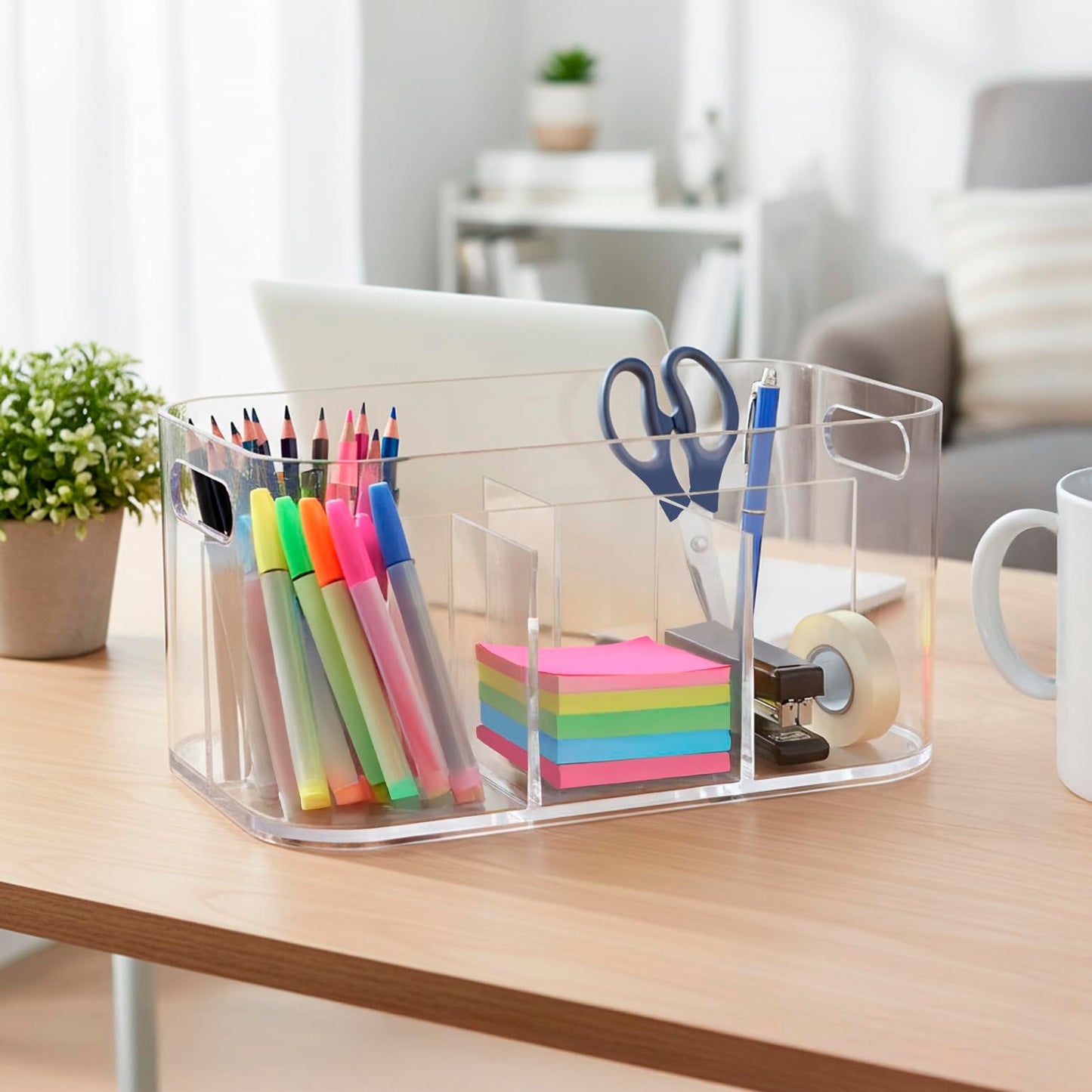 STORi Bliss 5-Compartment Plastic Cosmetics Storage Organizer | Clear | Rectangular Divided Makeup Bin & Vanity Caddy with Pass-Through Handles | Round Corner Design | Made in USA