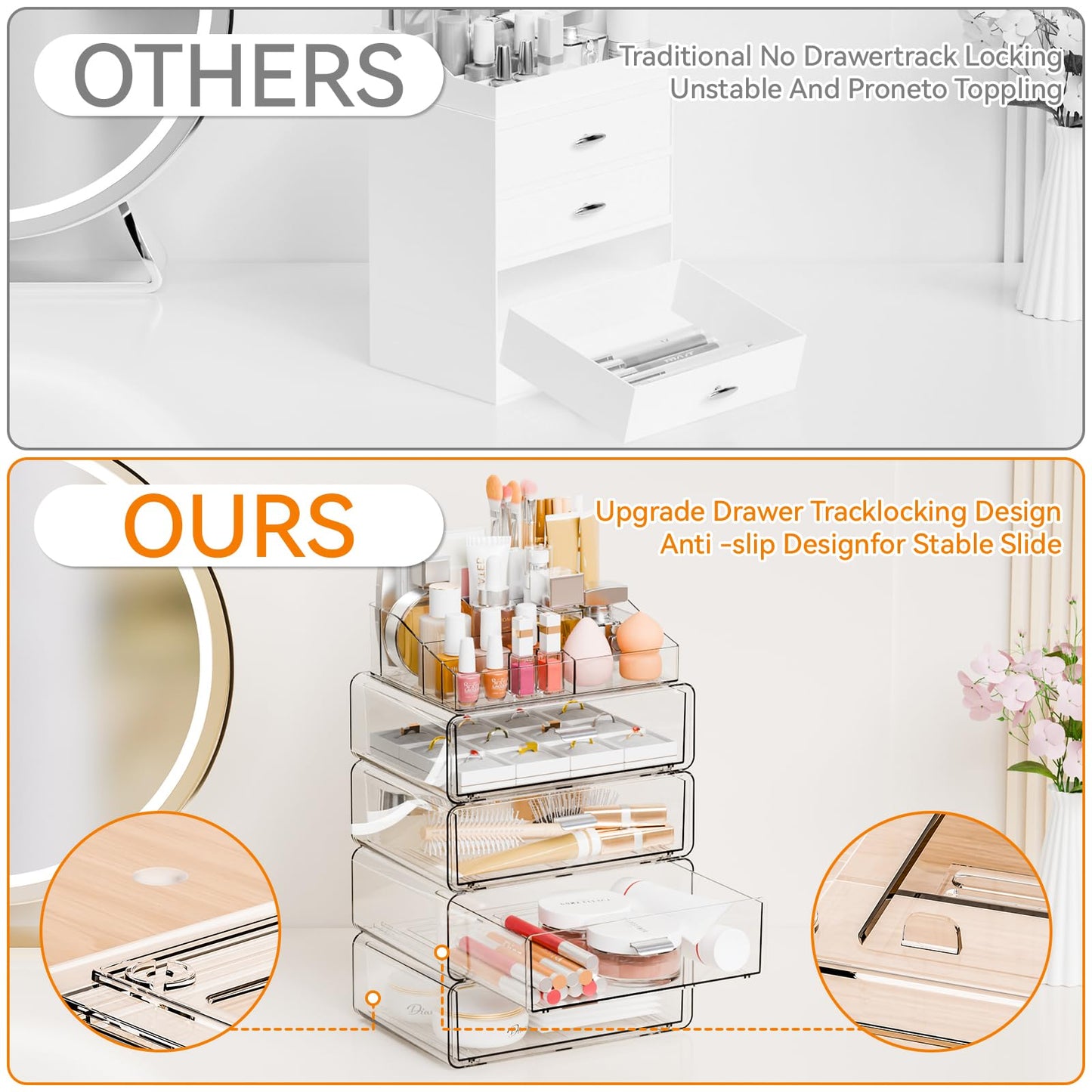 Yieach Clear Acrylic Makeup Organizers Countertop for Dresser,Desk,Bathroom Vanity,4 Tier Stackable Make up Holders and Makeup Cabinet,Tiered Cosmetic Storage and Make up Containers for Palette,Brush
