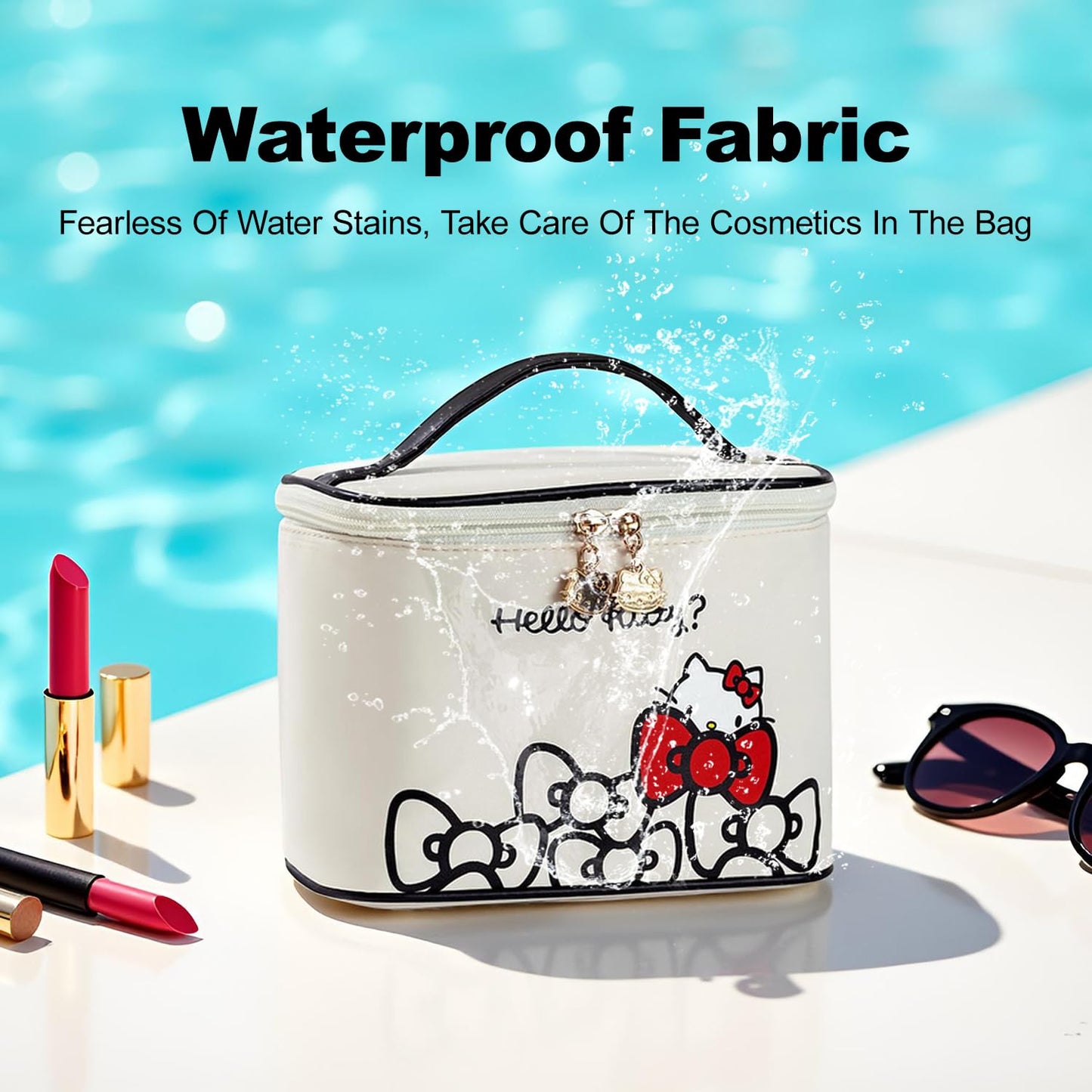 Vimanllie Makeup Bag Large Waterproof Cosmetic Bag with Dedicated Brush Holder,Cute Printed Makeup Organizer for Women Traveling,Portable Toiletry Bag for Girls