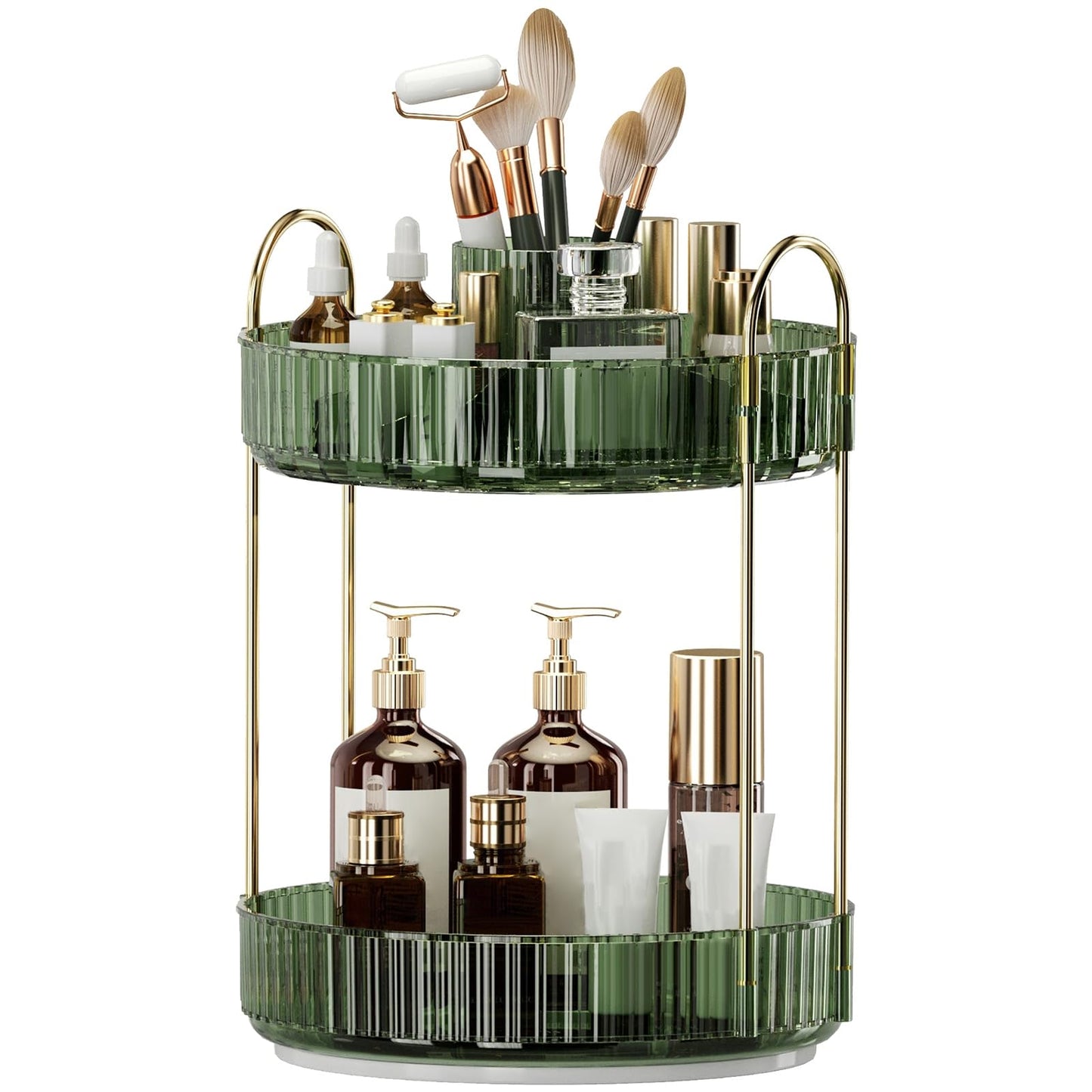 360° Rotating Makeup Organizer, Large-Capacity Skincare Make Up Storage 2 Tier Perfume Organizers Cosmetic Dresser Organizer with Makeup Brush Holder, Fits Bedroom, Bathroom, Vanity Shelf Countertop