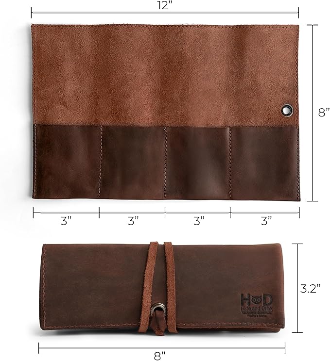 Hide & Drink, Leather Watch Roll Organizer Handmade from Full Grain Leather, Holds Up to 4 Watches, Easy Carry On Watchlover Storage (Bourbon Brown)