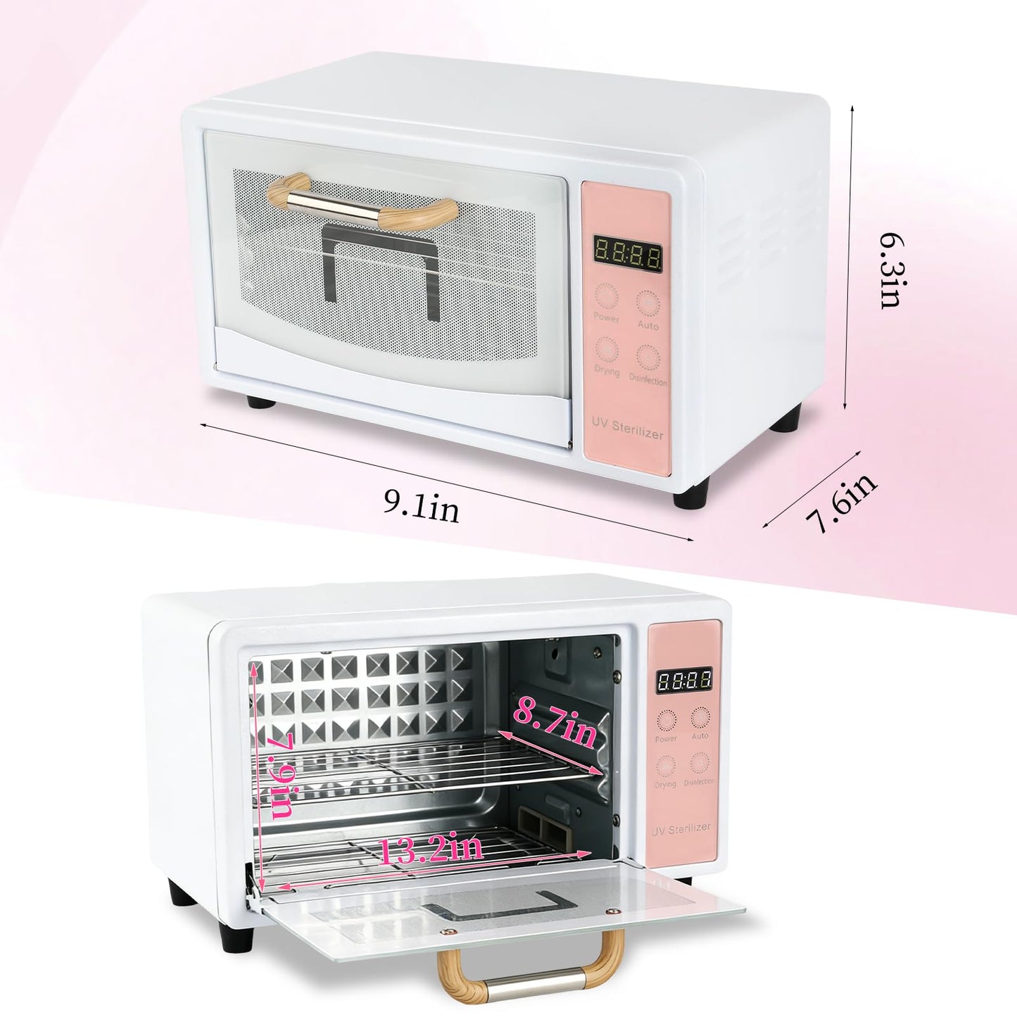 heemeei Nail Tool Sterilizer, 10L Double-layer Large Sterilizer for Nail Tools, Multi-Functional Manicure Tool Cleaner Cabinet with Timer Setting for Home Use, Barbers, Beauty Salons, and Spas(Pink)