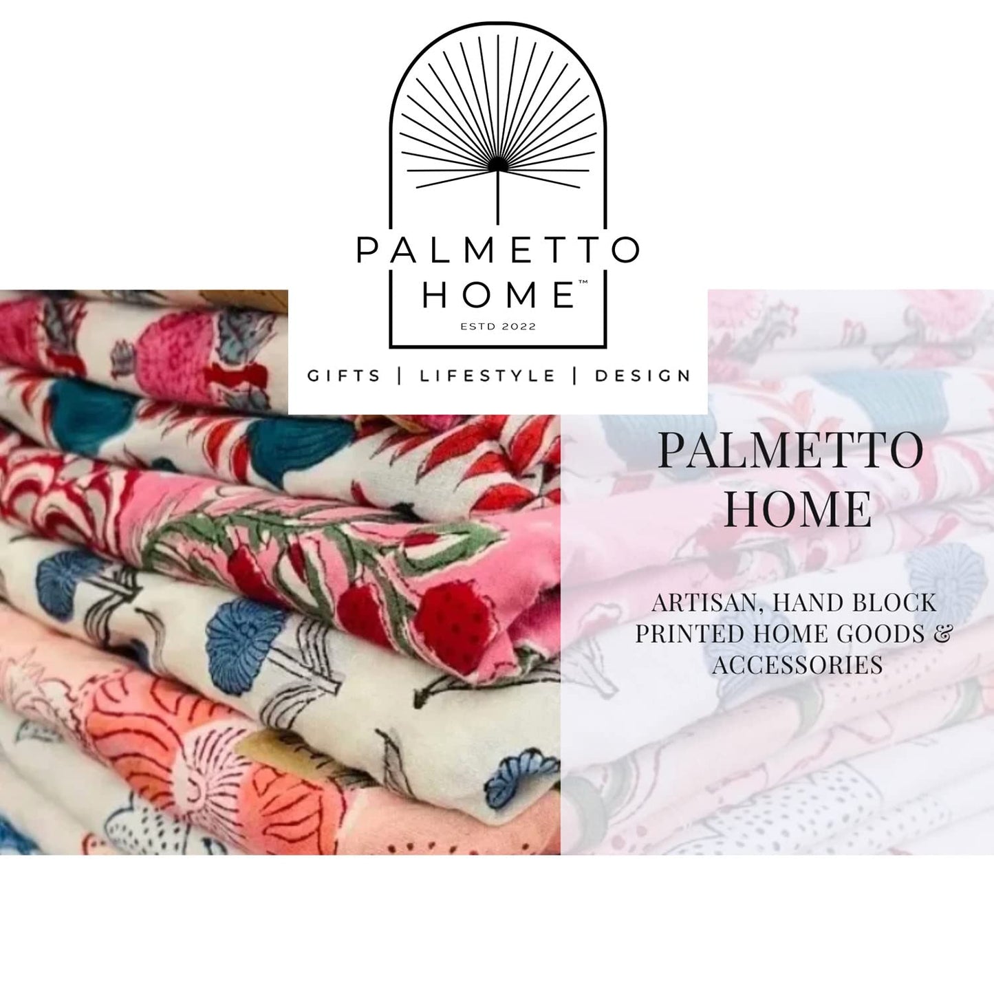 Palmetto Home Block Print Makeup Bag & Toiletry Pouch – Quilted Cotton Cosmetic Bag for Travel, Artisan Handmade Organizer for Women, Giftable (Pink Tiger)