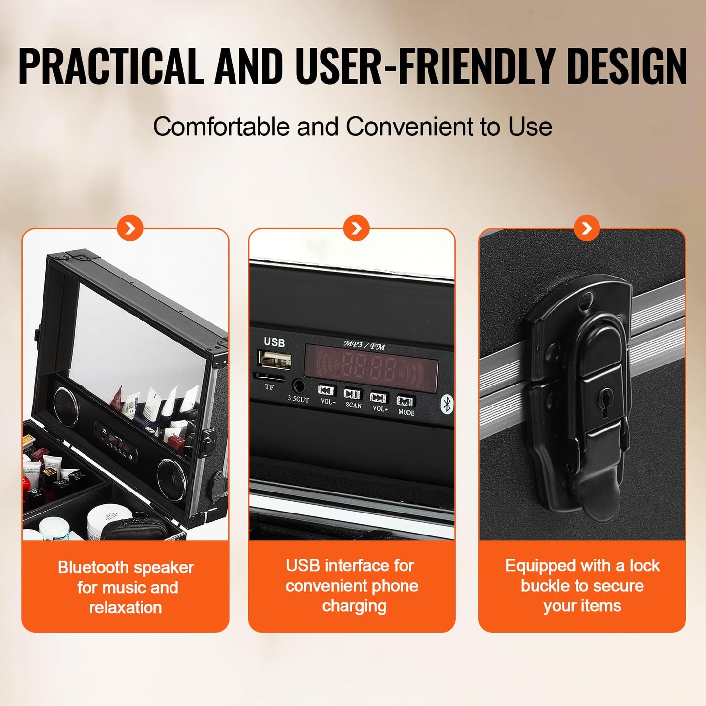 VEVOR Professional Makeup Train Case Aluminum Cosmetic Case Workbench with Supporting Legs Rolling Makeup Case HZXXGZTSZDS02K8W5V1
