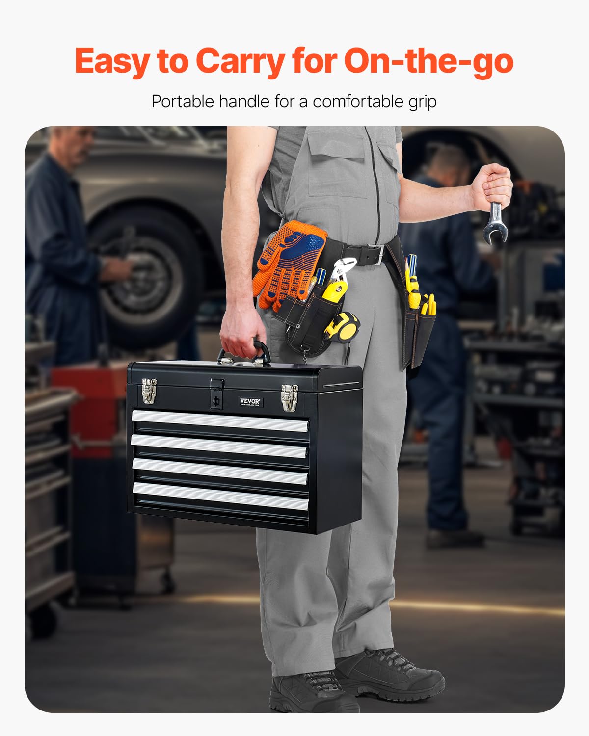 VEVOR Metal Tool Box, 20.5-inch, Portable Metal Tool Box with 4 Drawers, Small Tool Chest with EVA Liners, Ball Bearing Slide Drawers Locking & Powder Coated Finish, Multi-Function Tool Organizer