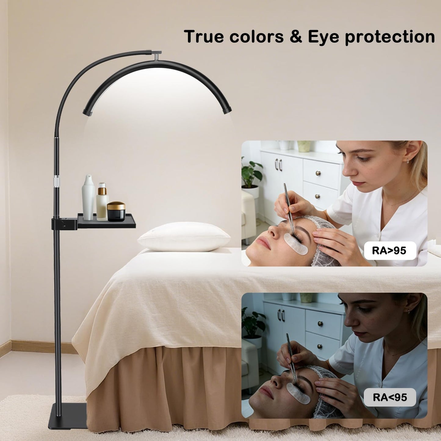Half Moon Lash Light with Tool Tray for Eyelash Extensions - Professional LED Lamp for Eyetech,Tattoo Artists, Estheticians | Dimmable Cool/Warm Lighting & Brightness | Shadow-Free Design (Remote)