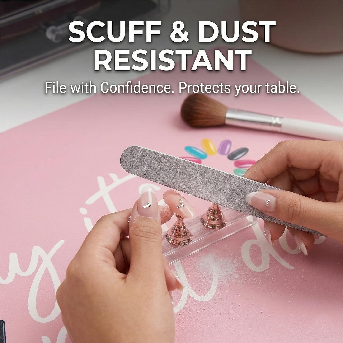 "Yay It's Nail Day" PU Leather Nail Art Table Mat (Mat Only) – Reversible Manicure Desk Protector & Arm Rest Pad for Acrylic Nails, Nail Techs, and Home Salons