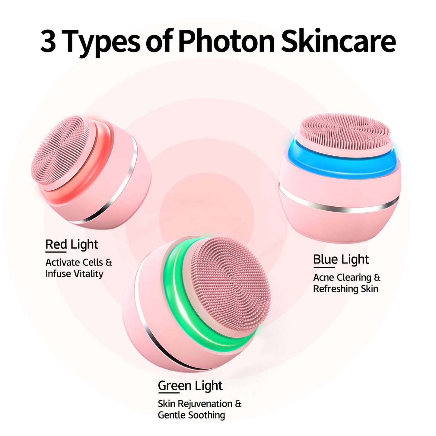 Peledic Face Cleansing Brush, Waterproof Silicone Facial Cleansing Brush, 6 Modes, 3 Light Effect, Rechargeable Electric Exfoliator Deep-Clean Scrubber for Women and Men