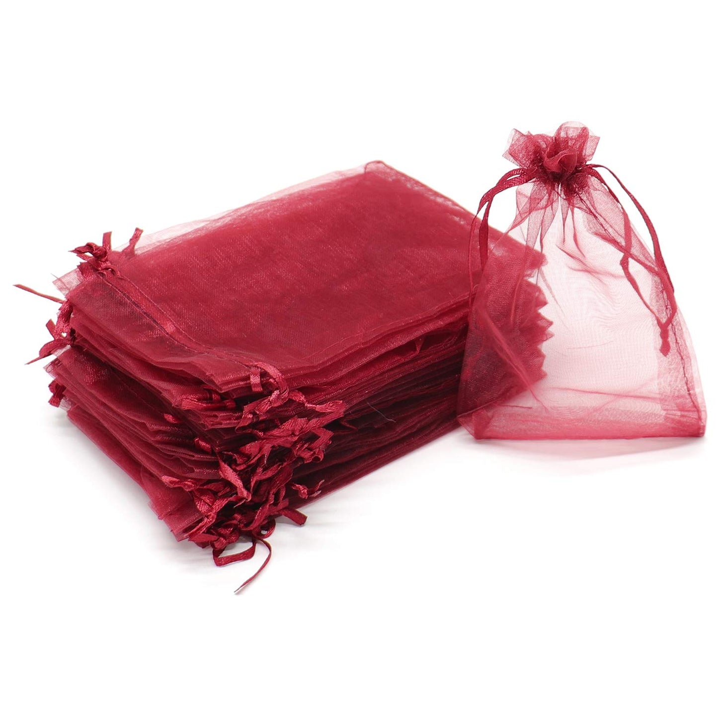 Bezall 100Pcs Wine Red Organza Bags, 4x6 inch Mesh Bags Drawstring Gift Bag Jewelry Pouches for Candy Wedding Favors Christmas