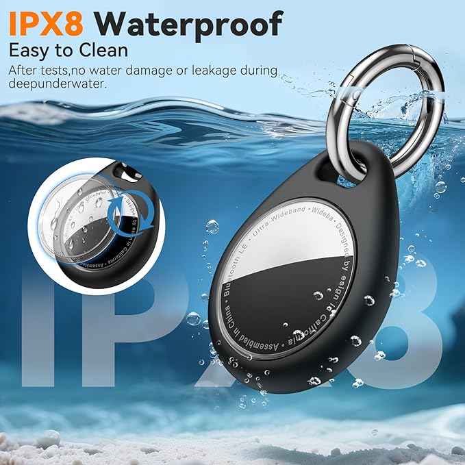 Waterproof Airtag Holder,4 Pack Airtag Keychain with Full Wrap Design,Airtags Case for Apple Airtag,Anti-Lost Air tag Accessories for GPS Item Finder Tracker Luggage,Bag,Key,Pet,Black/White/Blue/Red