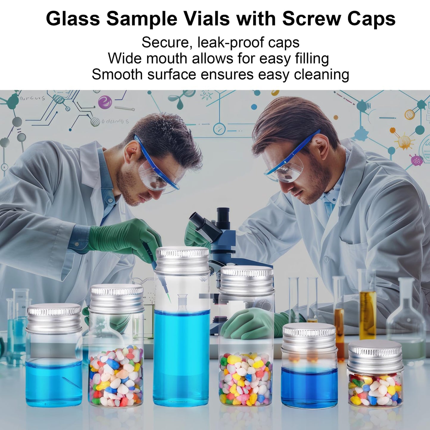 Njvial 24Pcs 30ml/1oz Empty Tiny Jars Small Lab Sample Vials with Lids, Refillable Mini Glass Bottles with Silver Aluminum Screw Caps for DIY Crafts Essential Oils Storage Wedding Decoration