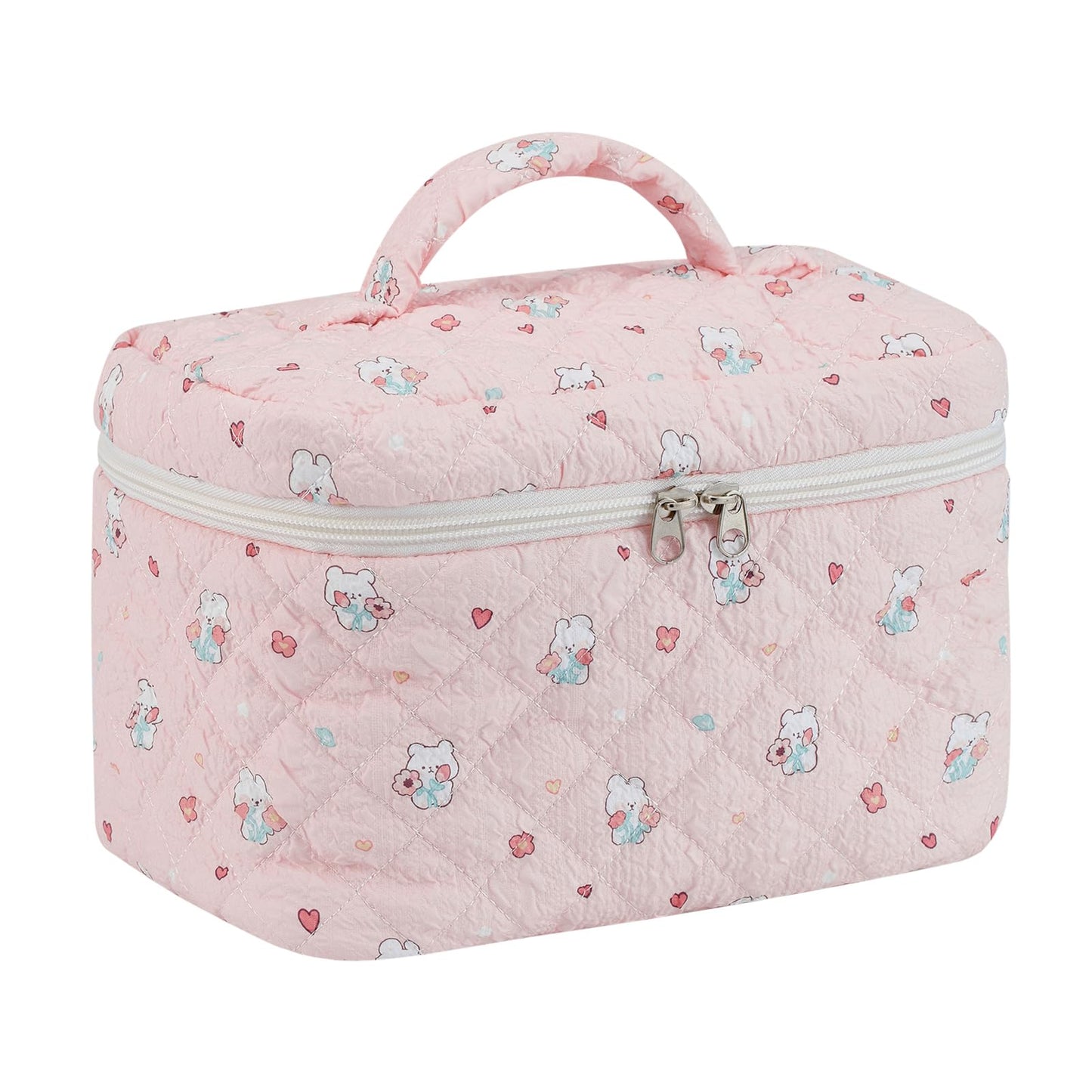 Alamealle Large Cosmetic Bag Travel Makeup Bag with Portable Cute Toiletry Bag Aesthetic Make Up Bags Organizer with Handle for Women (Pink)